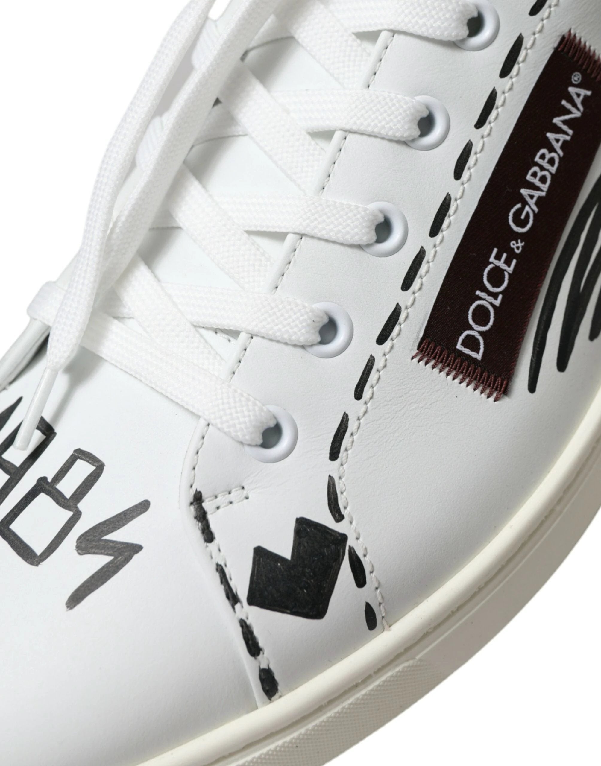 Dolce & Gabbana White Bordeaux Leather Logo Low Top Sneakers Shoes by Dolce & Gabbana