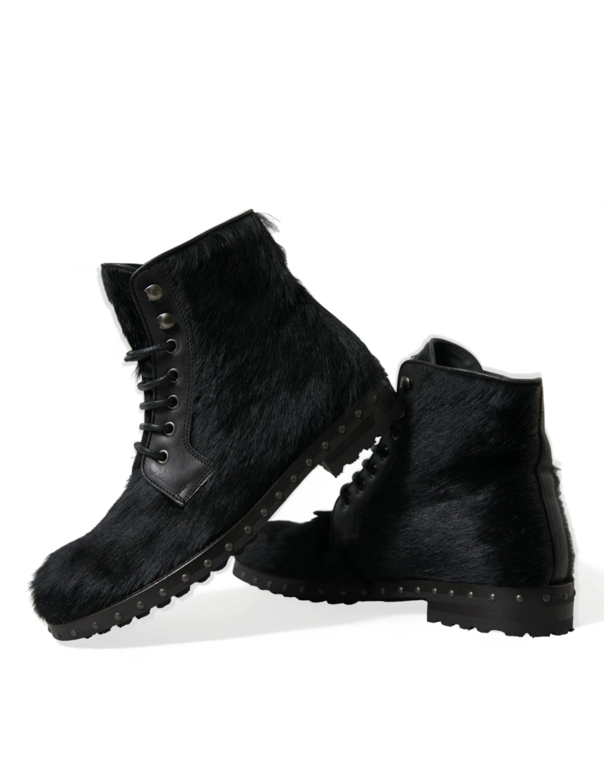 Dolce & Gabbana Black Pony Style Leather Mid Calf Boots Shoes by Dolce & Gabbana