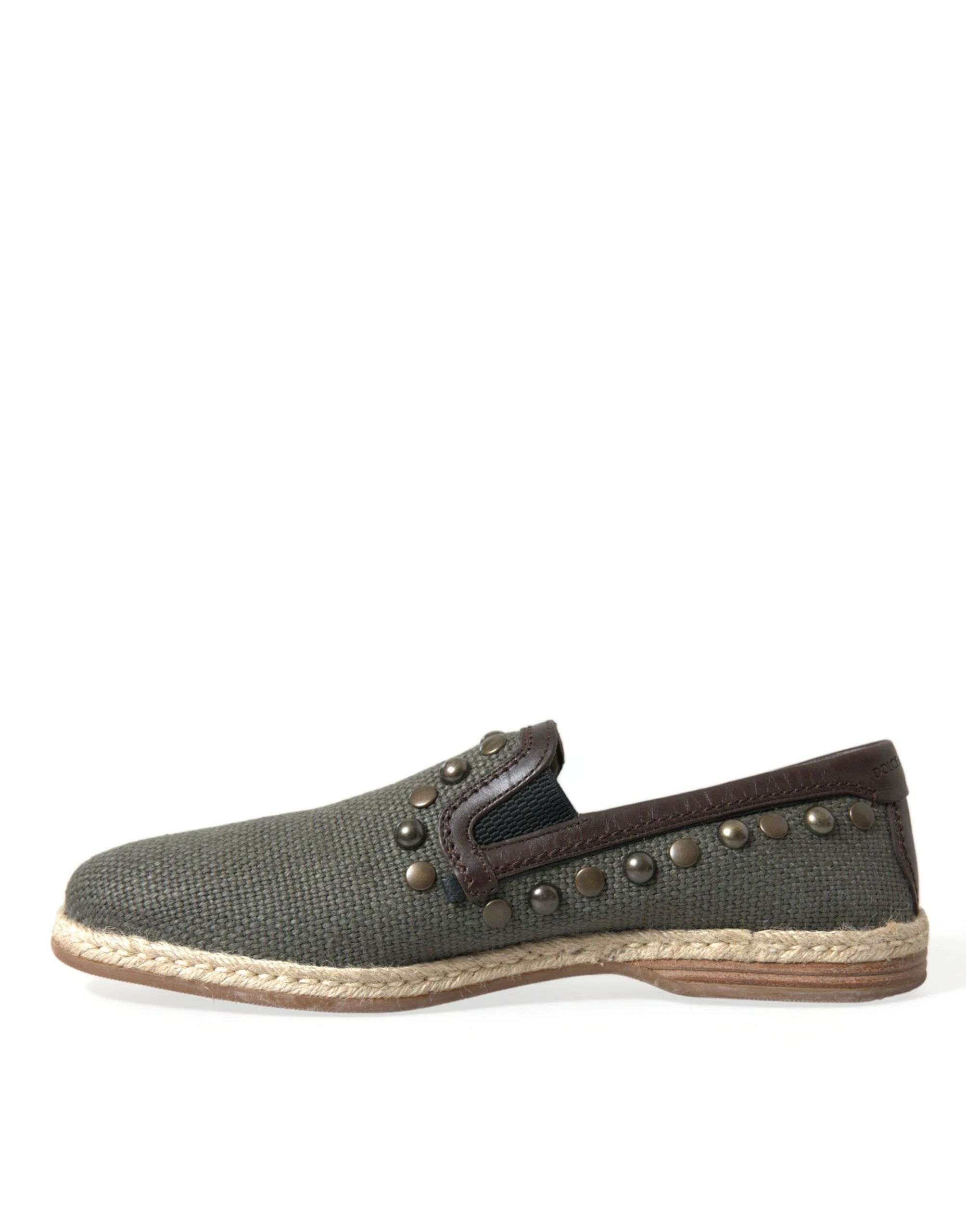Dolce & Gabbana Gray Linen Leather Studded Loafers Shoes by Dolce & Gabbana