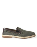 Dolce & Gabbana Gray Linen Leather Studded Loafers Shoes by Dolce & Gabbana