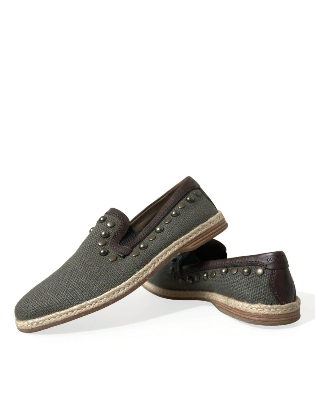 Dolce & Gabbana Gray Linen Leather Studded Loafers Shoes by Dolce & Gabbana