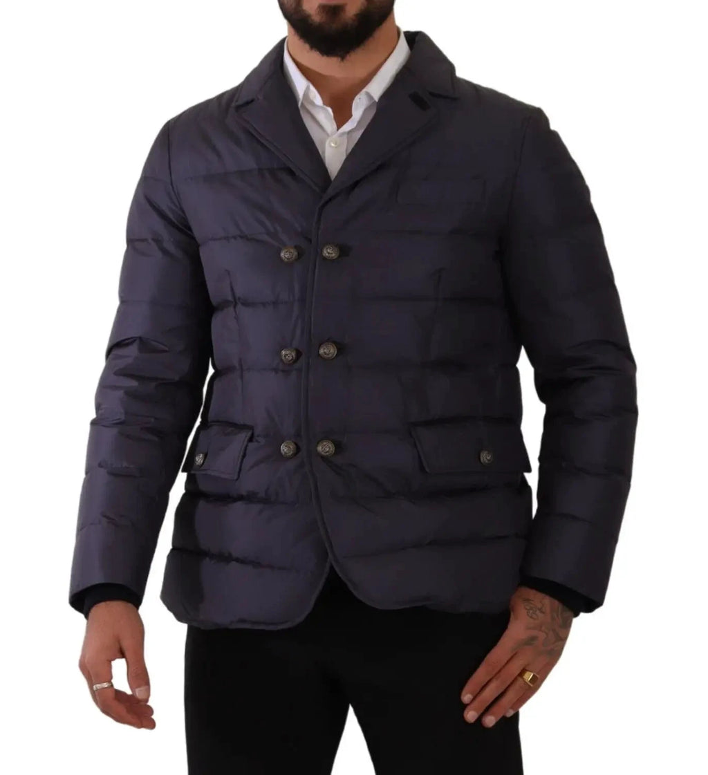 Dolce & Gabbana Blue Silk Goat Coat Blouson Winter Jacket by Dolce & Gabbana