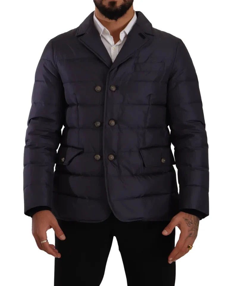 Dolce & Gabbana Blue Silk Goat Coat Blouson Winter Jacket by Dolce & Gabbana