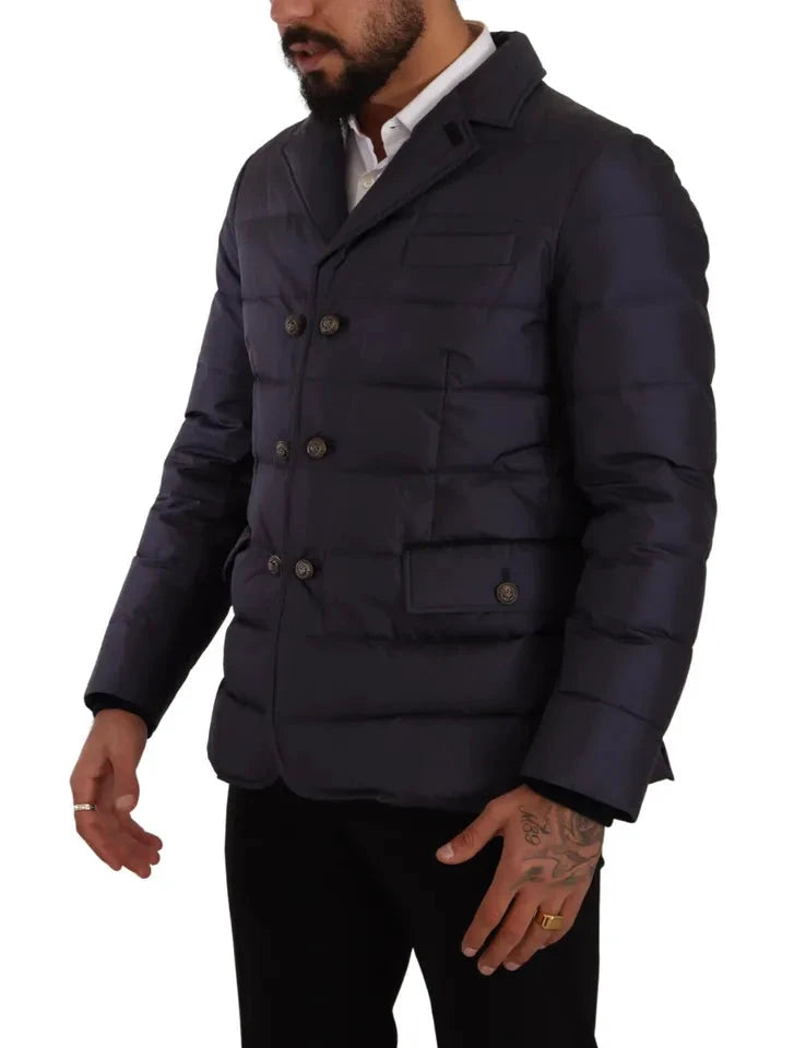 Dolce & Gabbana Blue Silk Goat Coat Blouson Winter Jacket by Dolce & Gabbana