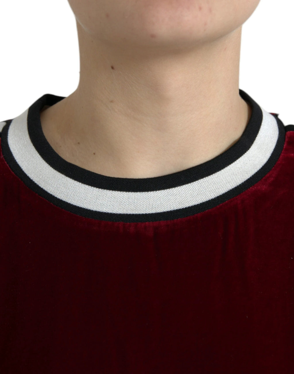 Dolce & Gabbana Bordeaux Velvet Round Neck Pullover Sweater by Dolce & Gabbana