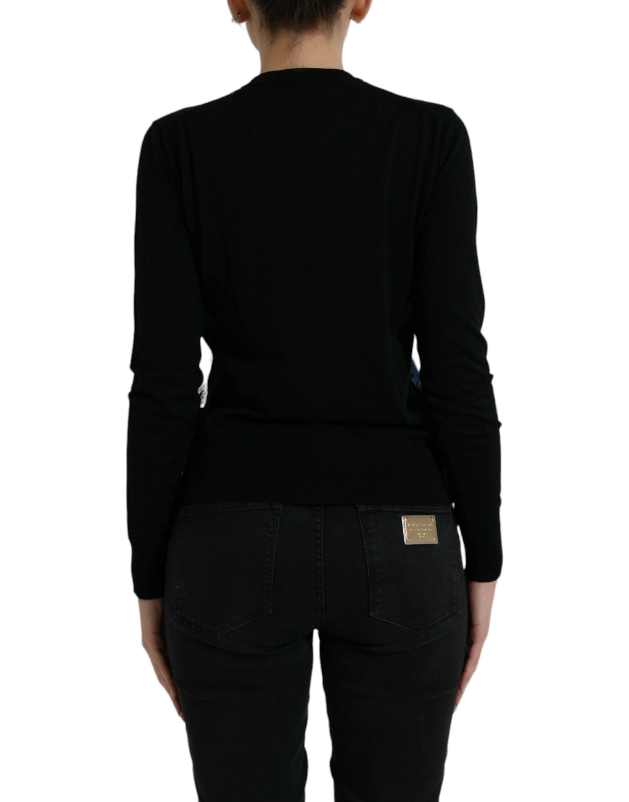 Dolce & Gabbana Black Bird Wool Long Sleeve Cardigan Sweater by Dolce & Gabbana