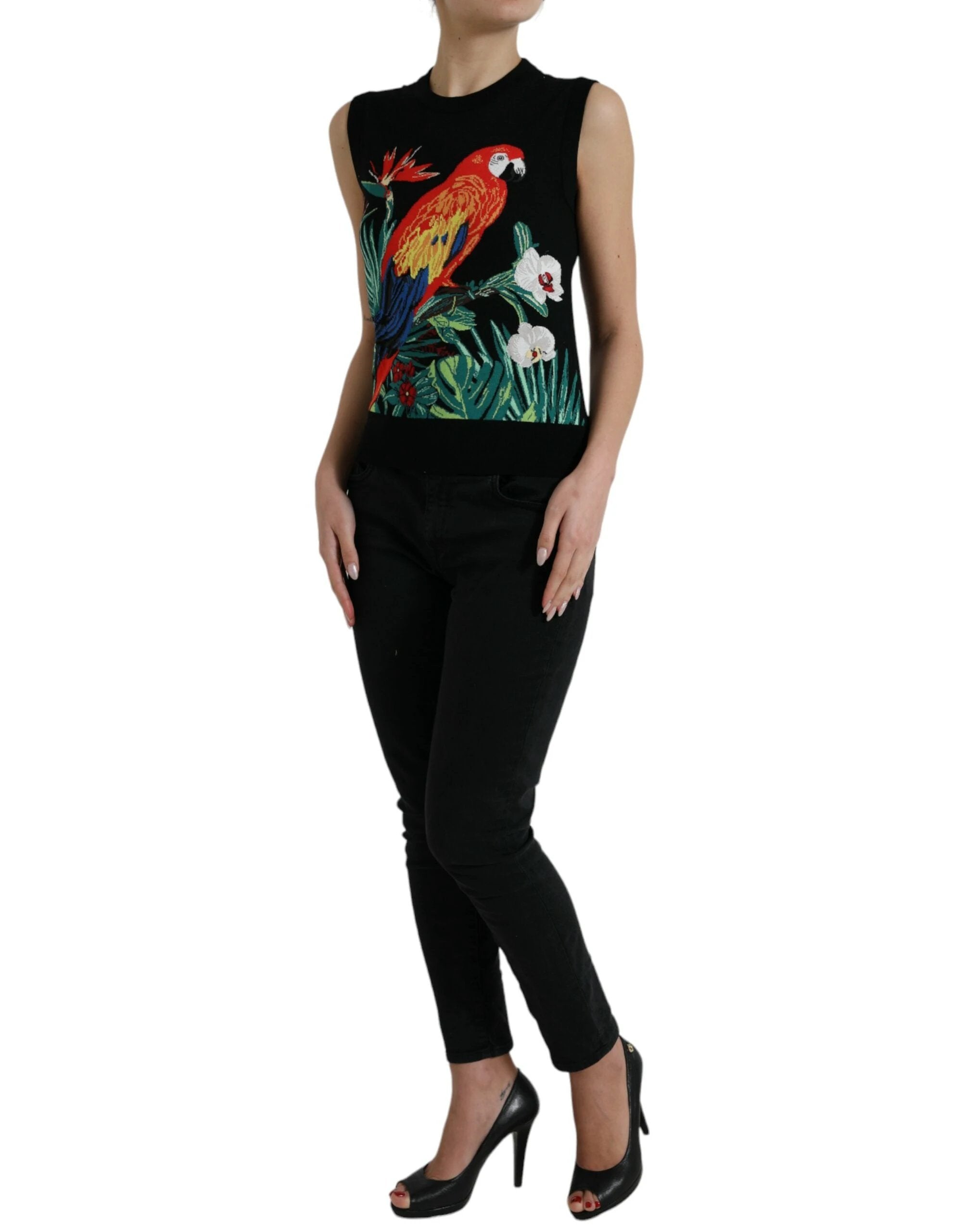Dolce & Gabbana Black Jungle Crew Neck Sleeveless Tank Top by Dolce & Gabbana