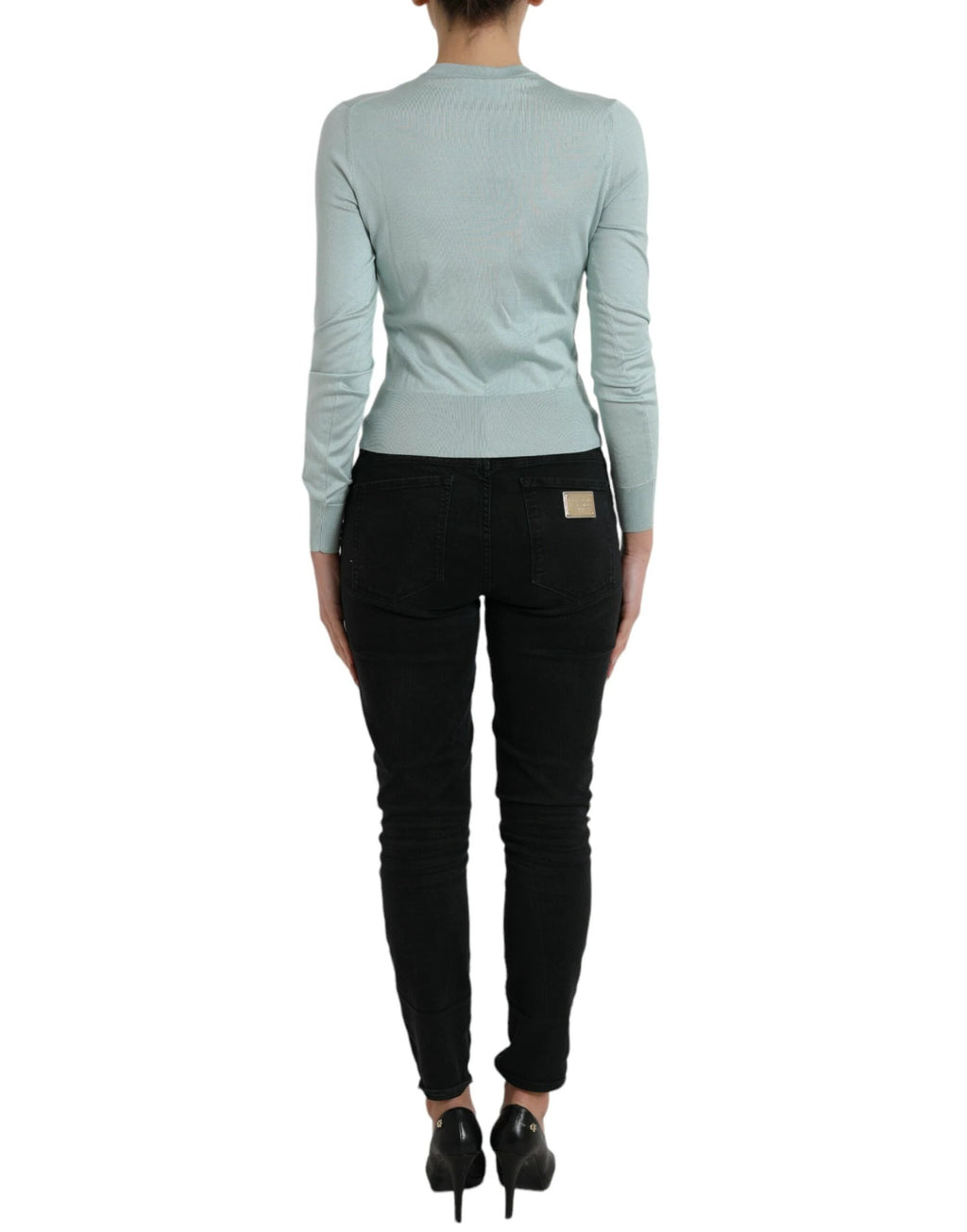 Dolce & Gabbana Light Blue Silk Crew Neck Cardigan Sweater by Dolce & Gabbana