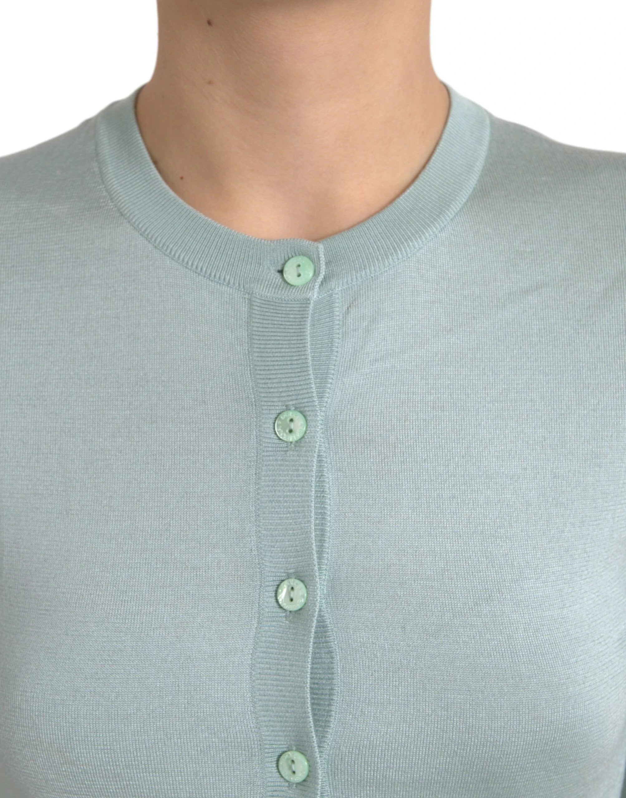 Dolce & Gabbana Light Blue Silk Crew Neck Cardigan Sweater by Dolce & Gabbana