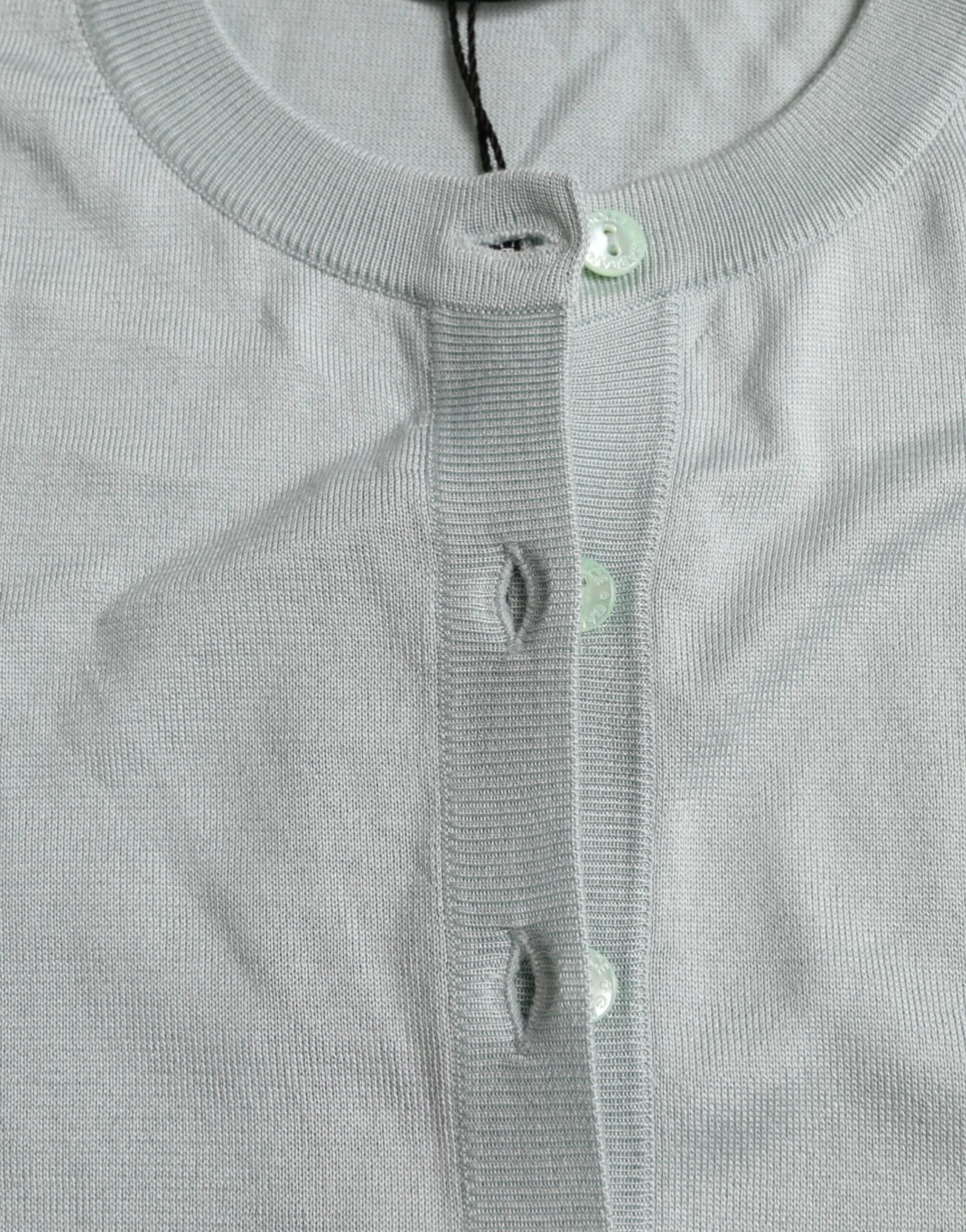 Dolce & Gabbana Light Blue Silk Crew Neck Cardigan Sweater by Dolce & Gabbana