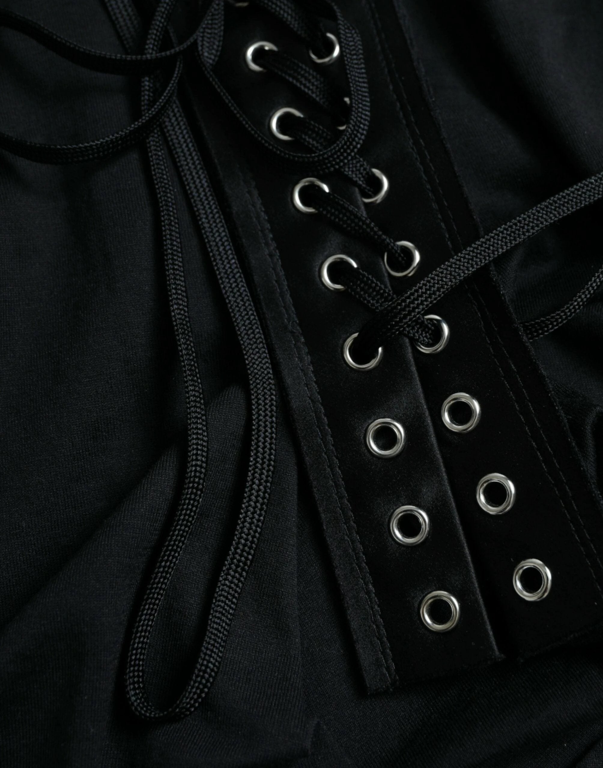 Dolce & Gabbana Black Cotton Lace Up Logo Round Neck Tank Top by Dolce & Gabbana