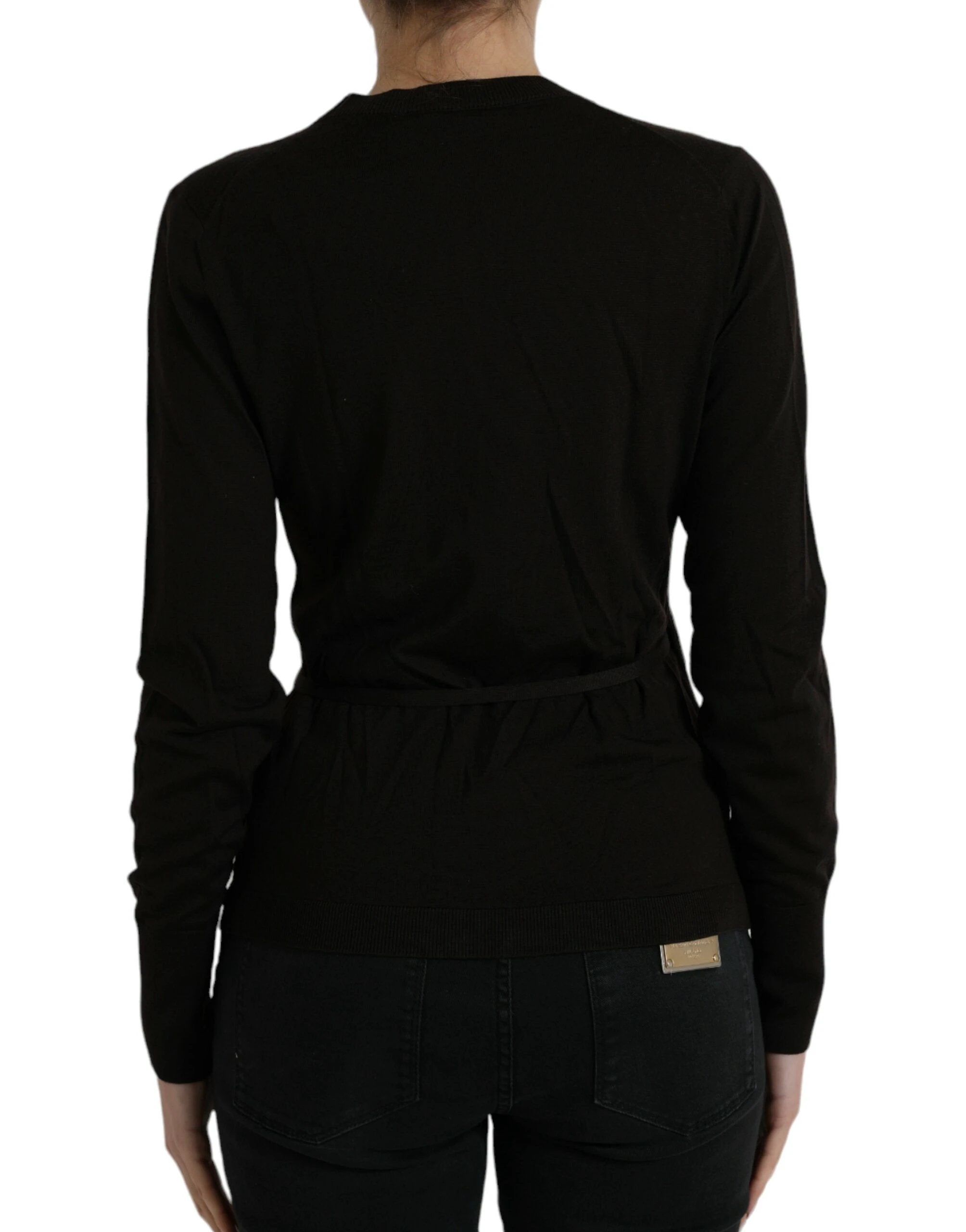 Dolce & Gabbana Black Wool V-neck Crossed Cardigan Sweater by Dolce & Gabbana