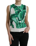 Dolce & Gabbana White Banana Leaf Print Crew Neck Tank Top by Dolce & Gabbana