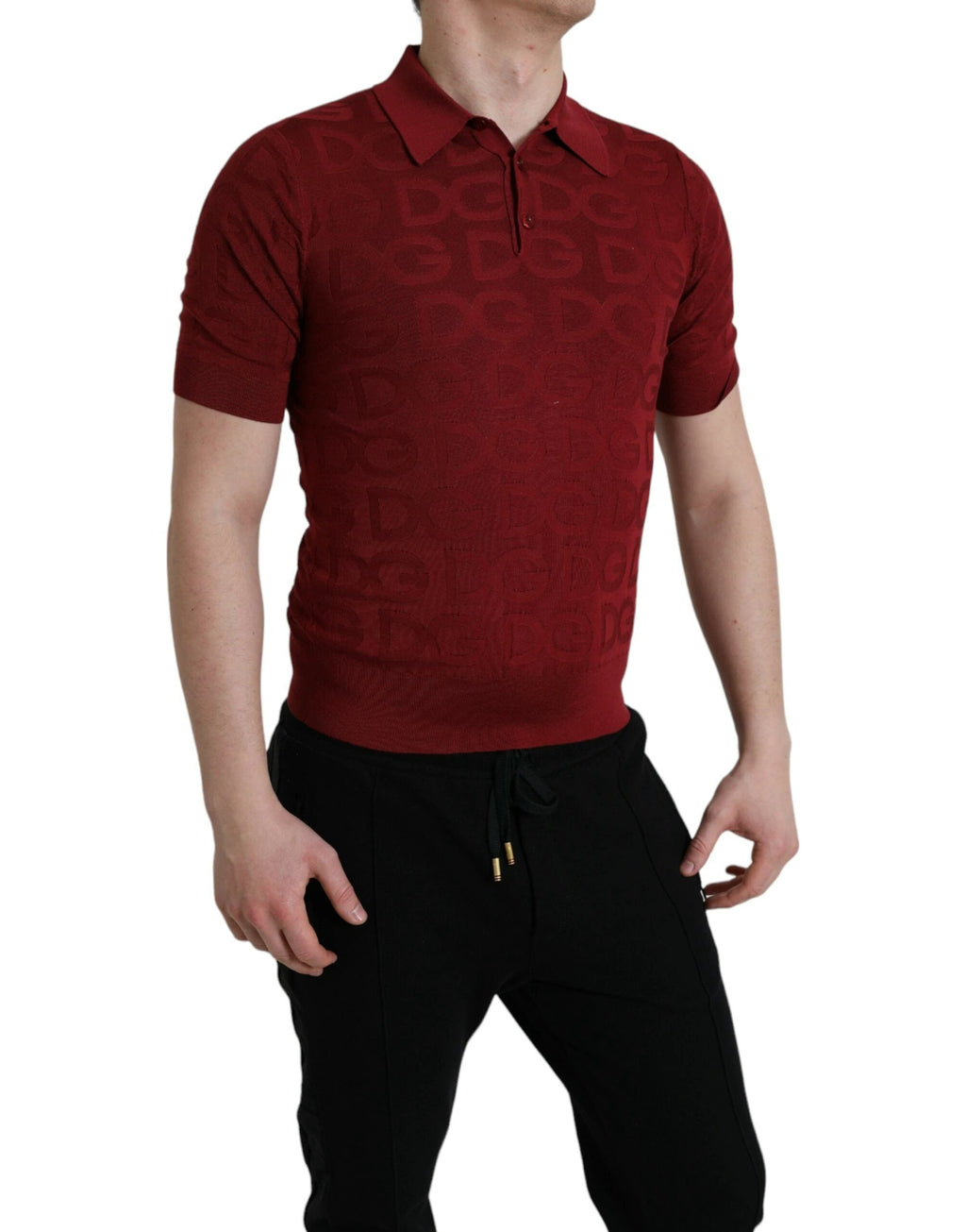 Dolce & Gabbana Maroon Collared Short Sleeve Silk T-shirt by Dolce & Gabbana