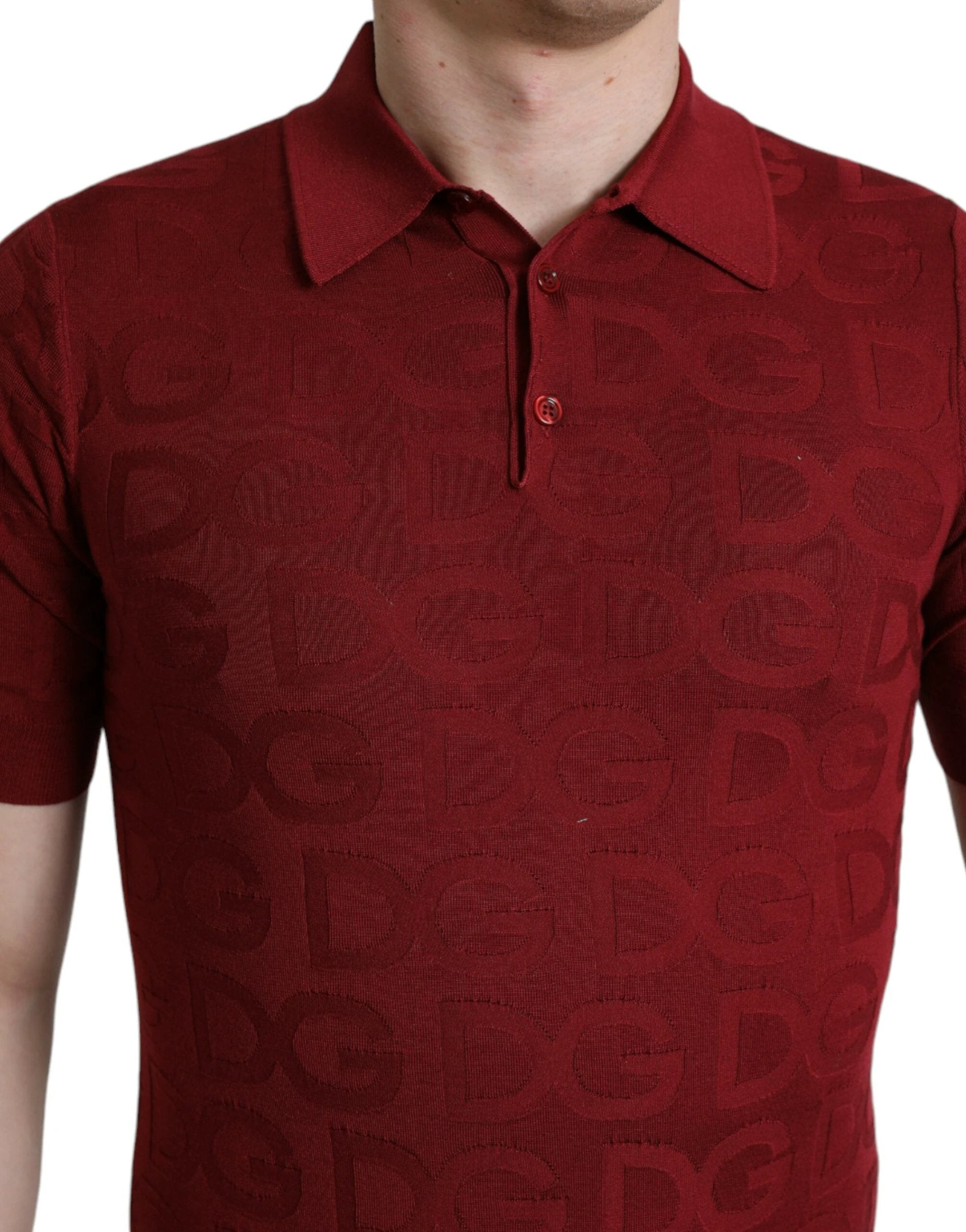Dolce & Gabbana Maroon Collared Short Sleeve Silk T-shirt by Dolce & Gabbana