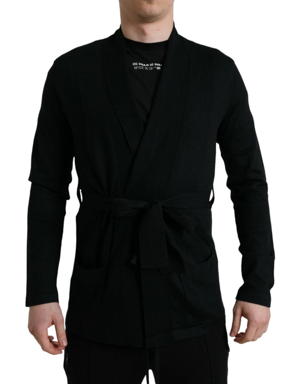 Dolce & Gabbana Black Cashmere Long Sleeves Belted Wrap Robe by Dolce & Gabbana