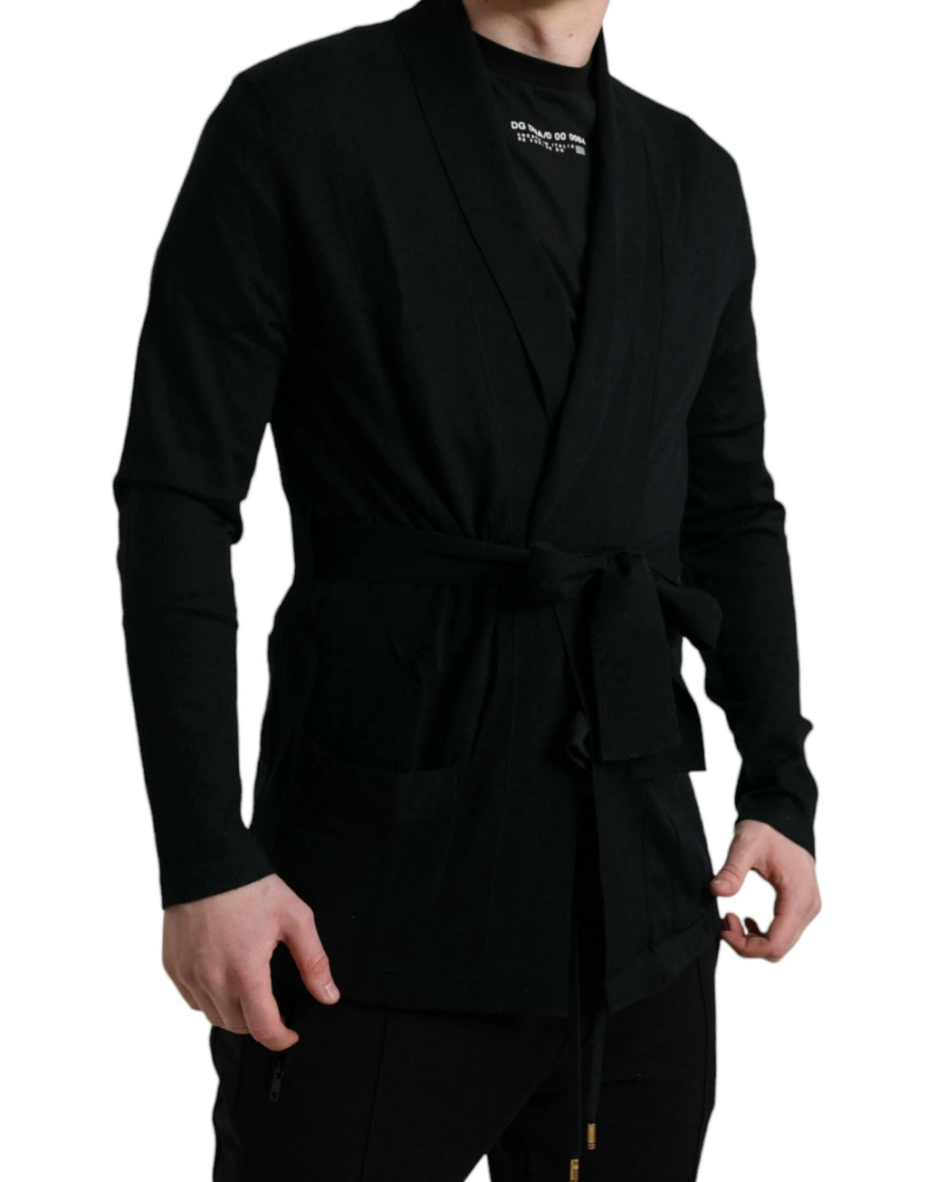 Dolce & Gabbana Black Cashmere Long Sleeves Belted Wrap Robe by Dolce & Gabbana