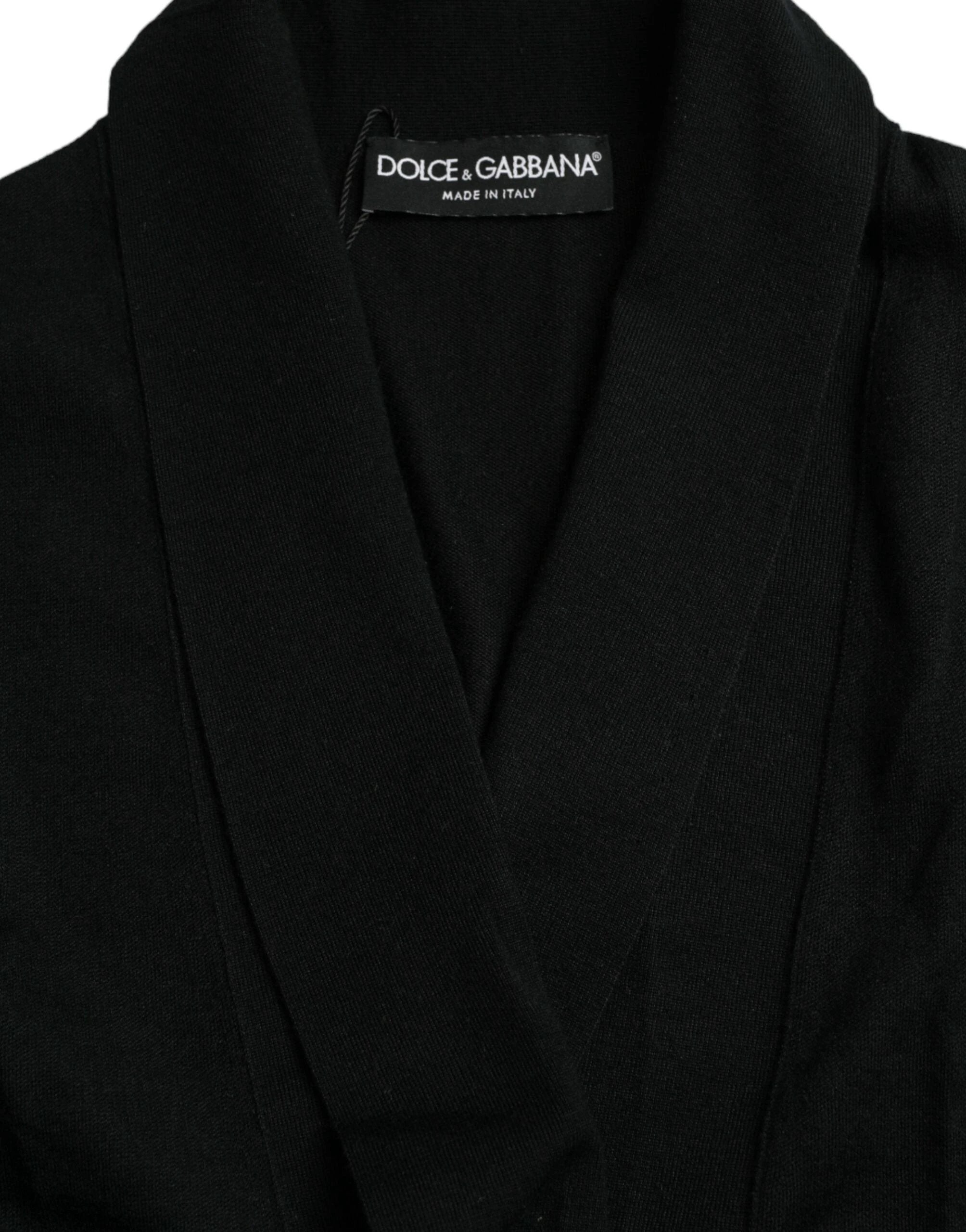 Dolce & Gabbana Black Cashmere Long Sleeves Belted Wrap Robe by Dolce & Gabbana