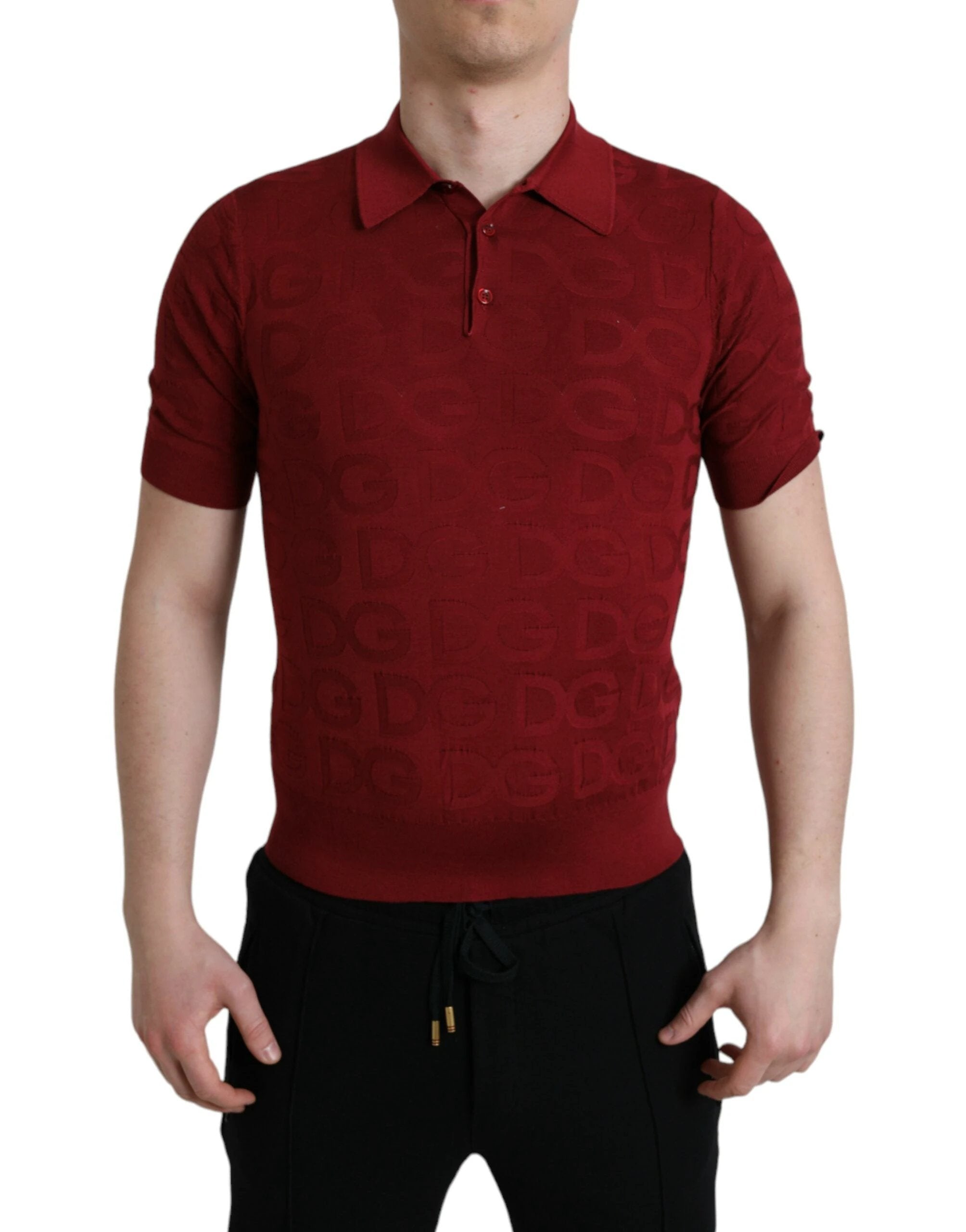 Dolce & Gabbana Maroon Collared Short Sleeve Silk T-shirt by Dolce & Gabbana
