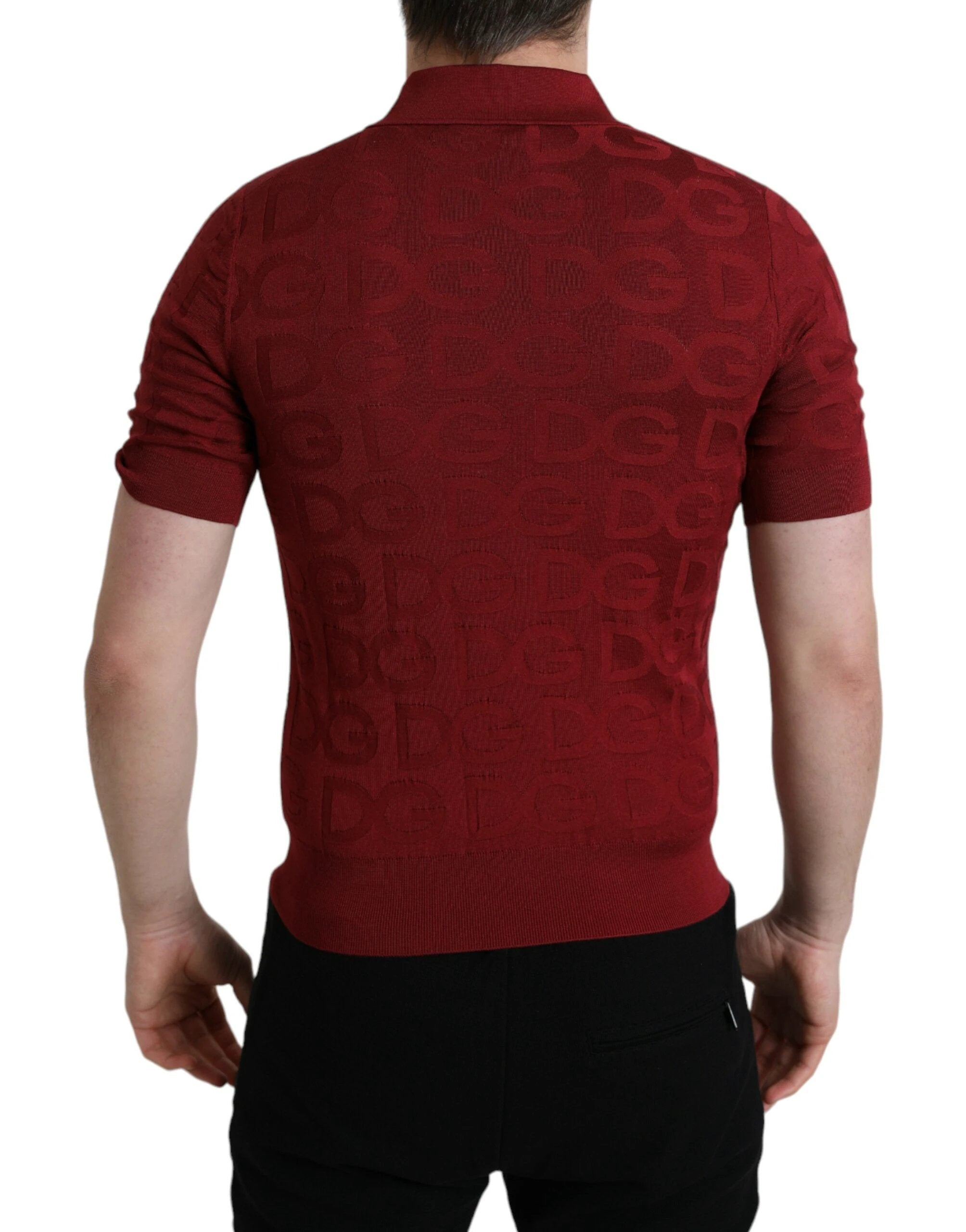 Dolce & Gabbana Maroon Collared Short Sleeve Silk T-shirt by Dolce & Gabbana