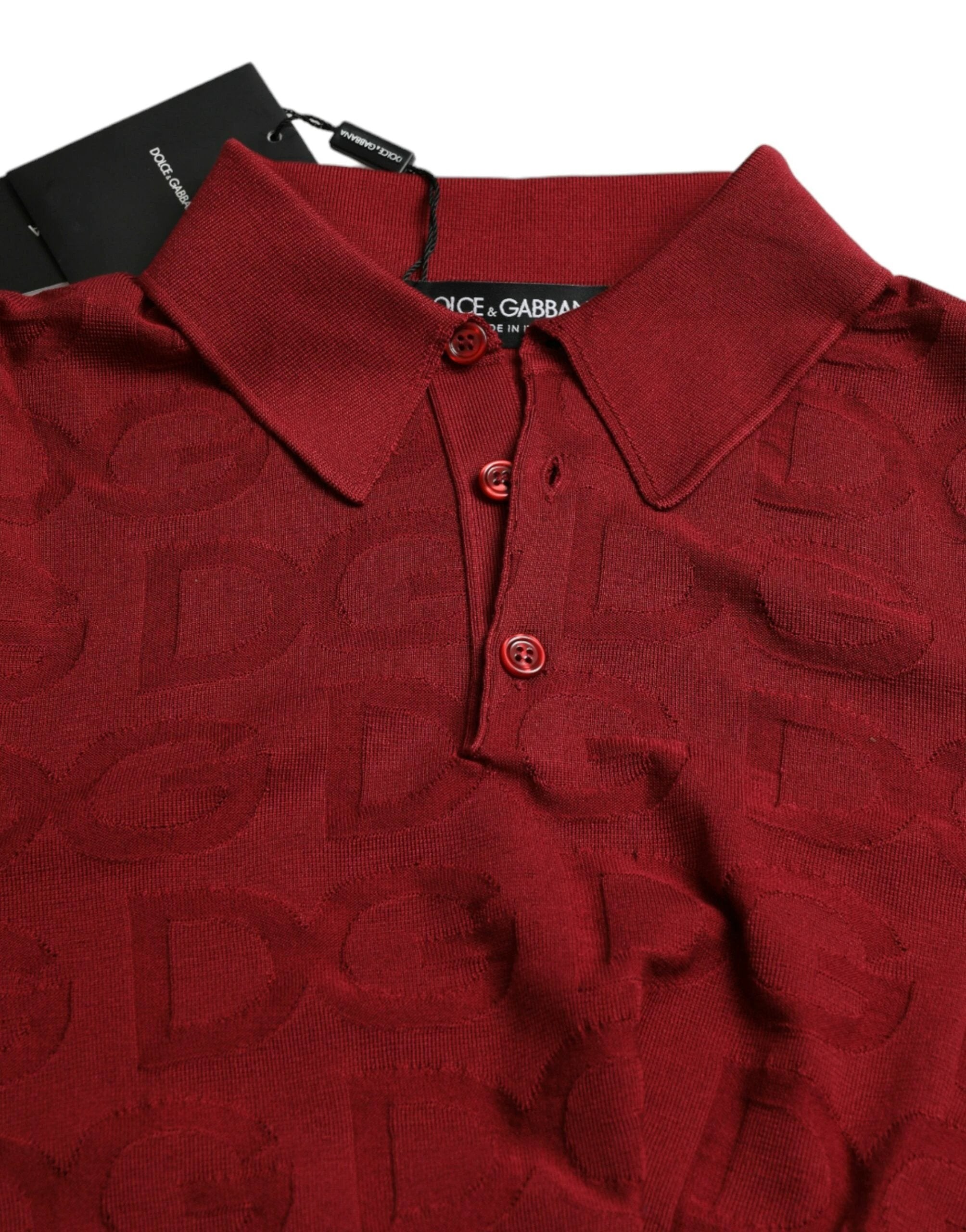Dolce & Gabbana Maroon Collared Short Sleeve Silk T-shirt by Dolce & Gabbana