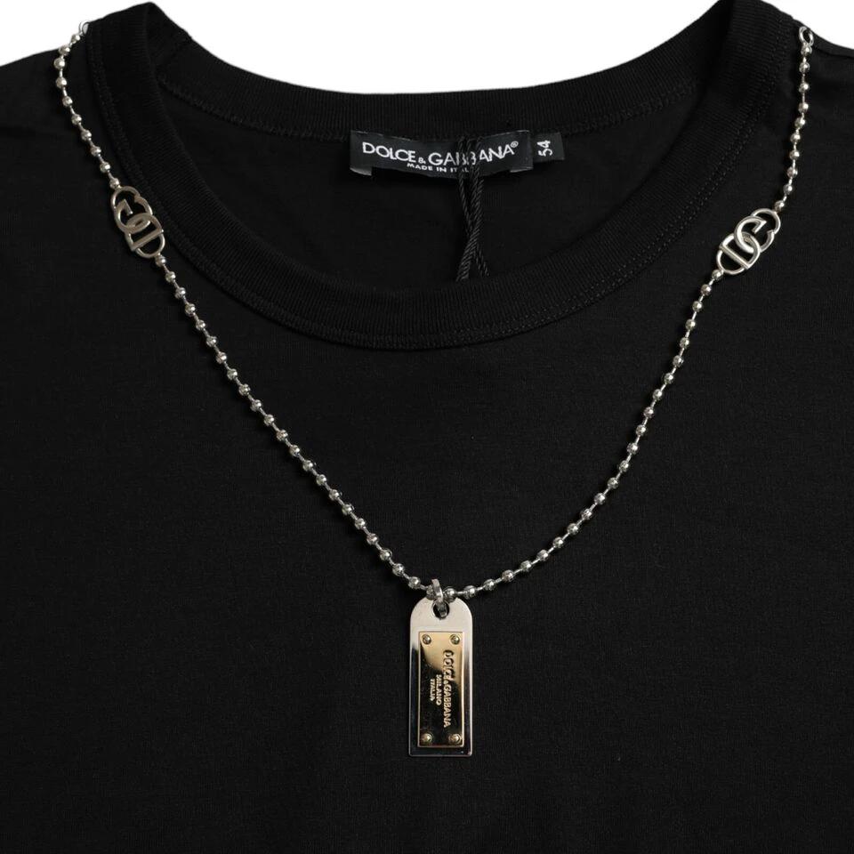Dolce & Gabbana Black Silver Chain Short Sleeve T-shirt by Dolce & Gabbana