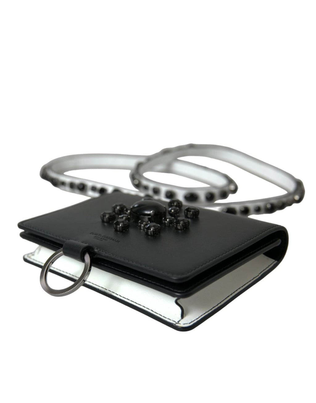 Dolce & Gabbana Black White Leather Crystal Embellished Cardholder Wallet by Dolce & Gabbana