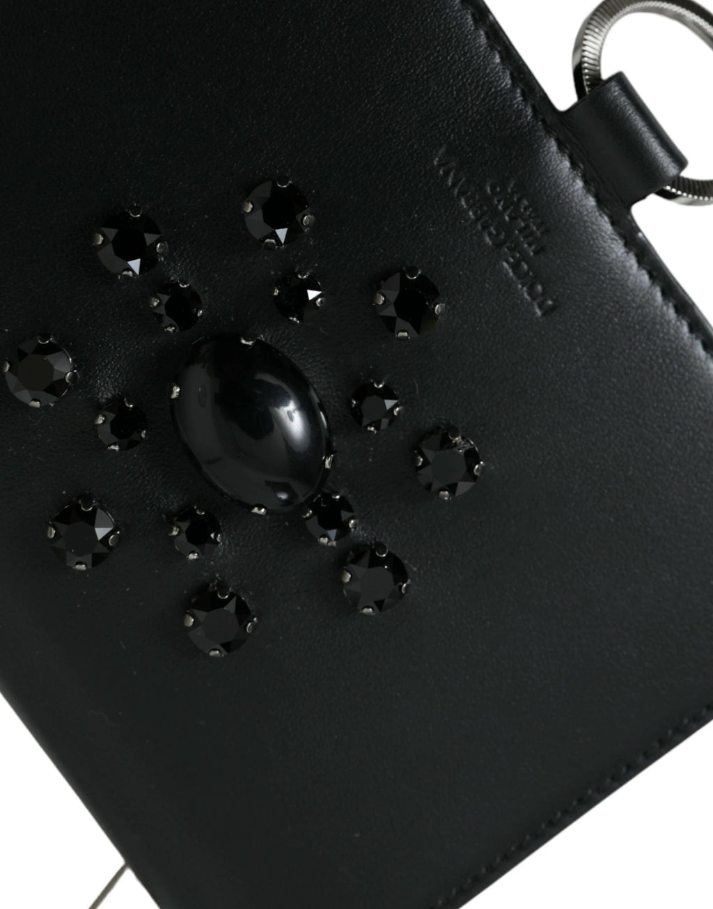 Dolce & Gabbana Black White Leather Crystal Embellished Cardholder Wallet by Dolce & Gabbana