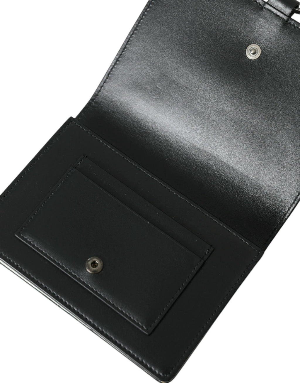 Dolce & Gabbana Black White Leather Crystal Embellished Cardholder Wallet by Dolce & Gabbana