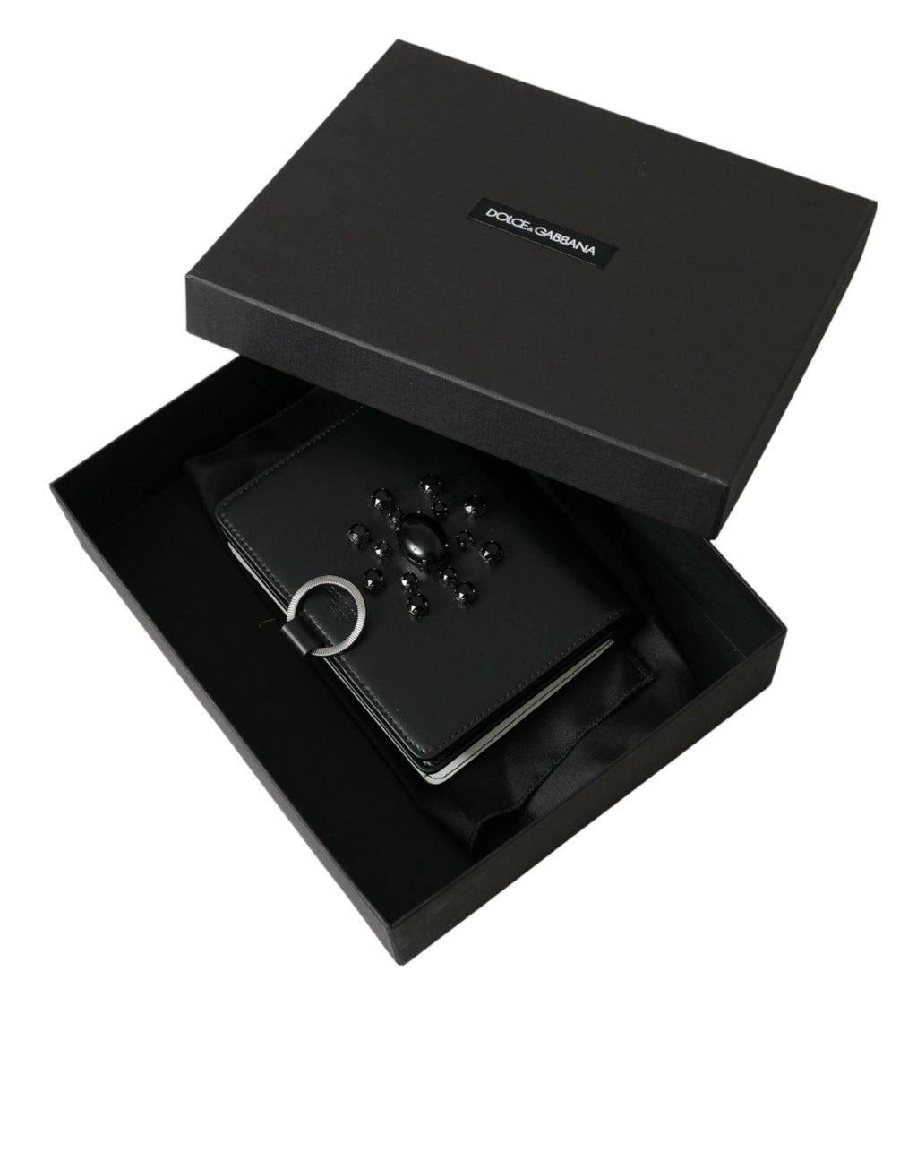Dolce & Gabbana Black White Leather Crystal Embellished Cardholder Wallet by Dolce & Gabbana