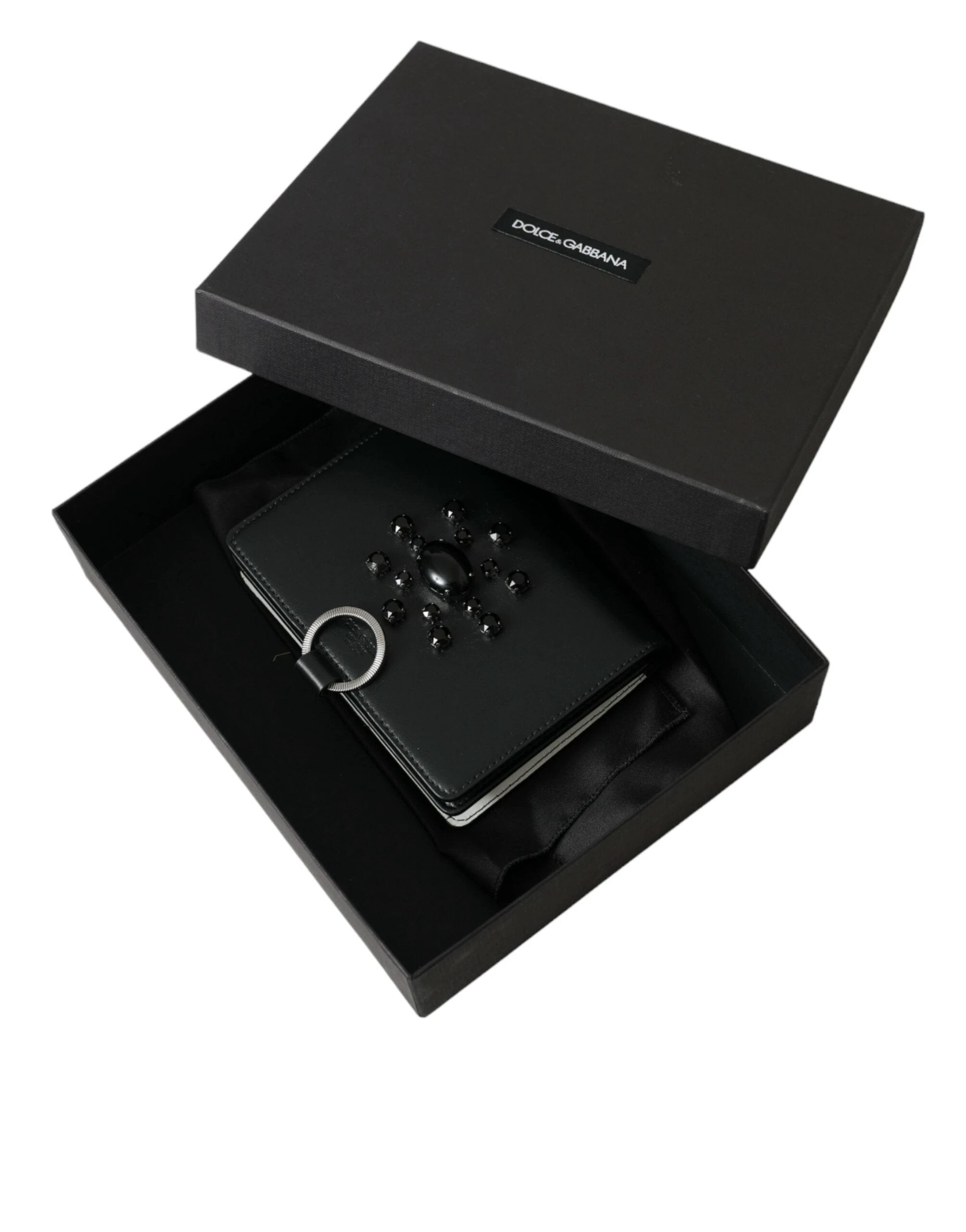 Dolce & Gabbana Black White Leather Crystal Embellished Cardholder Wallet by Dolce & Gabbana