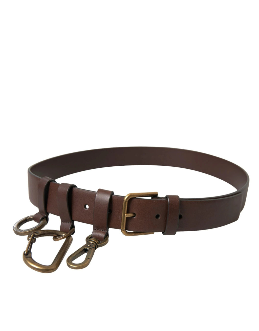 Dolce & Gabbana Brown Calf Leather Gold Metal Buckle Belt by Dolce & Gabbana