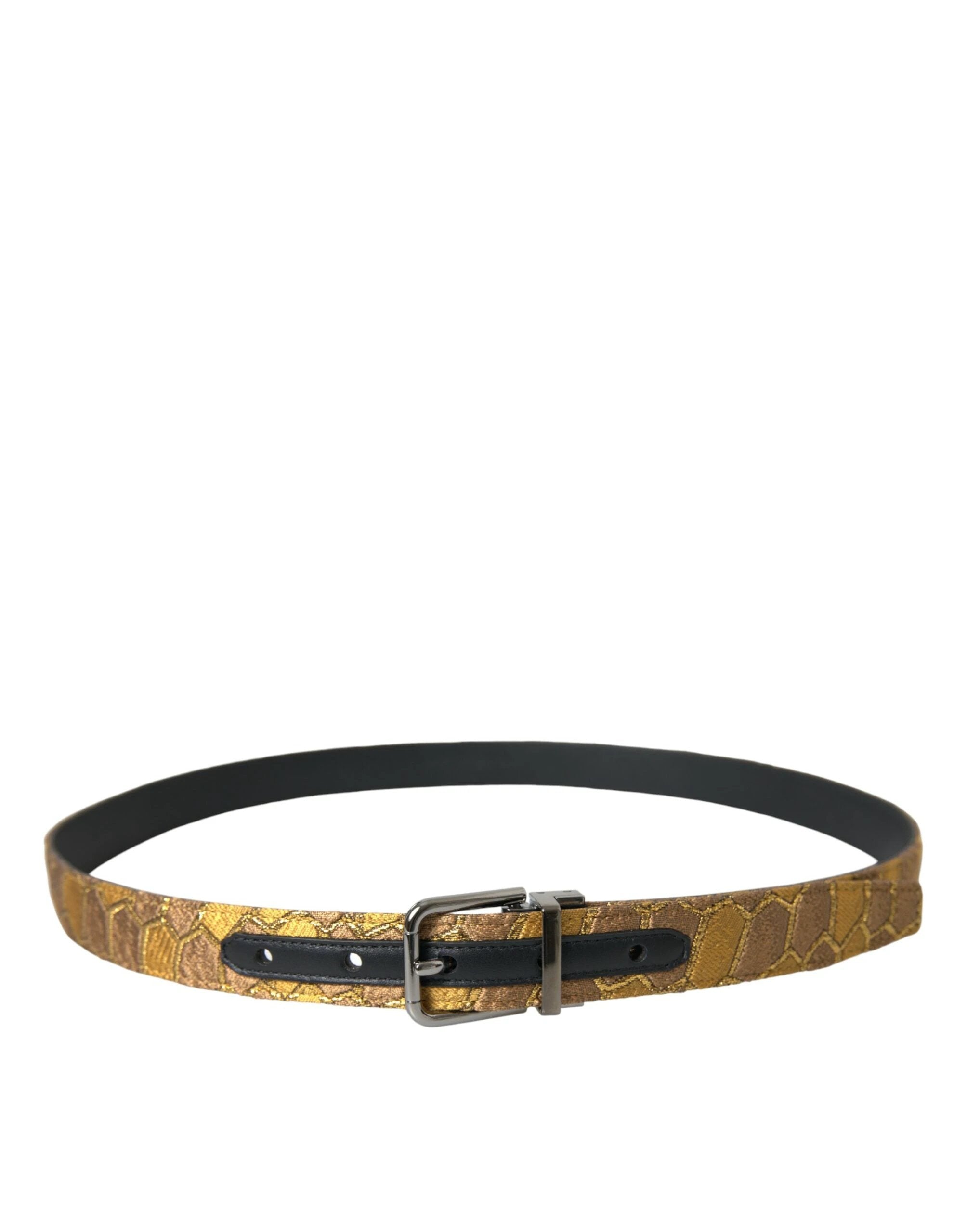 Dolce & Gabbana Gold Leather Jacquard Silver Metal Buckle Belt by Dolce & Gabbana