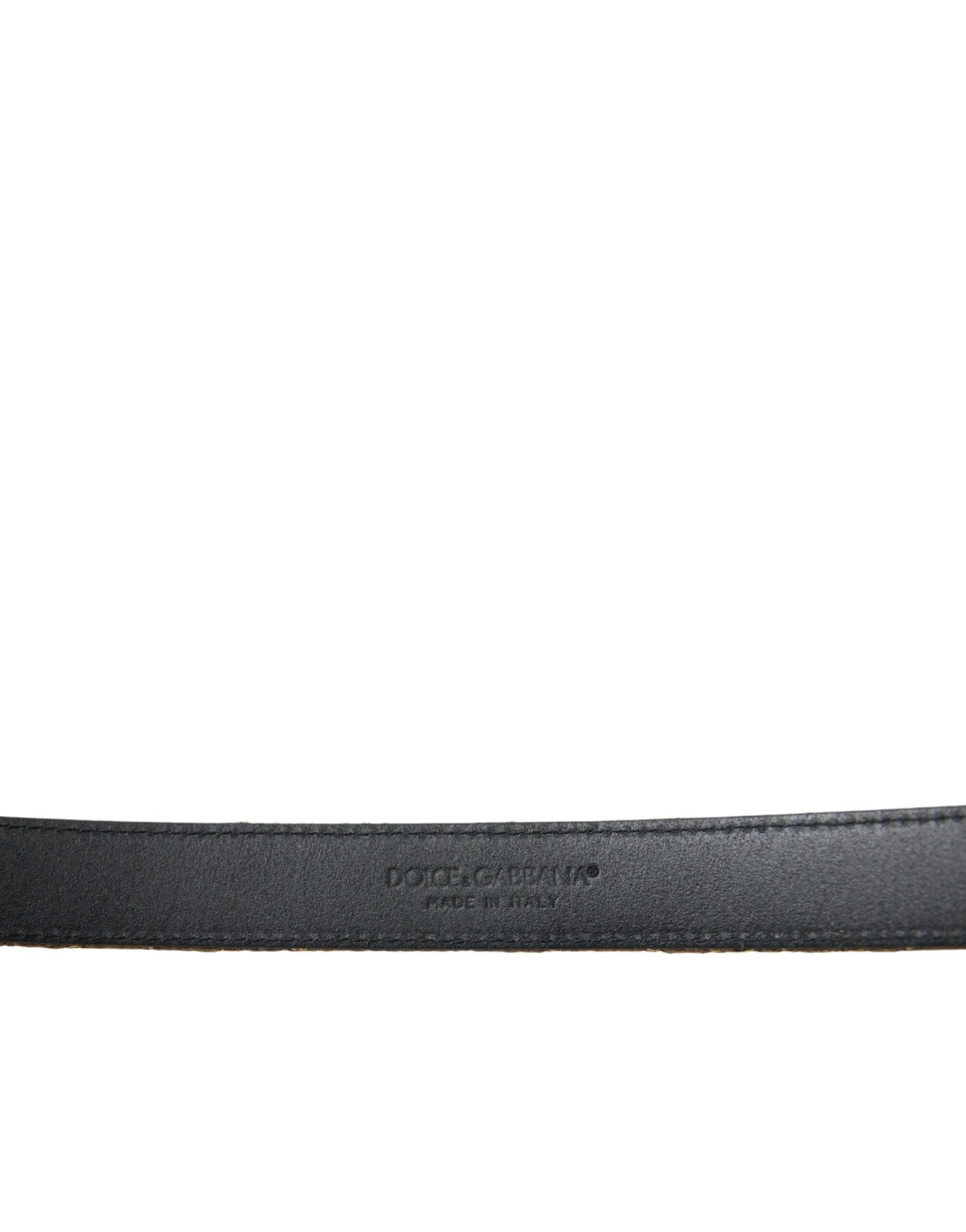 Dolce & Gabbana Gold Leather Jacquard Silver Metal Buckle Belt by Dolce & Gabbana