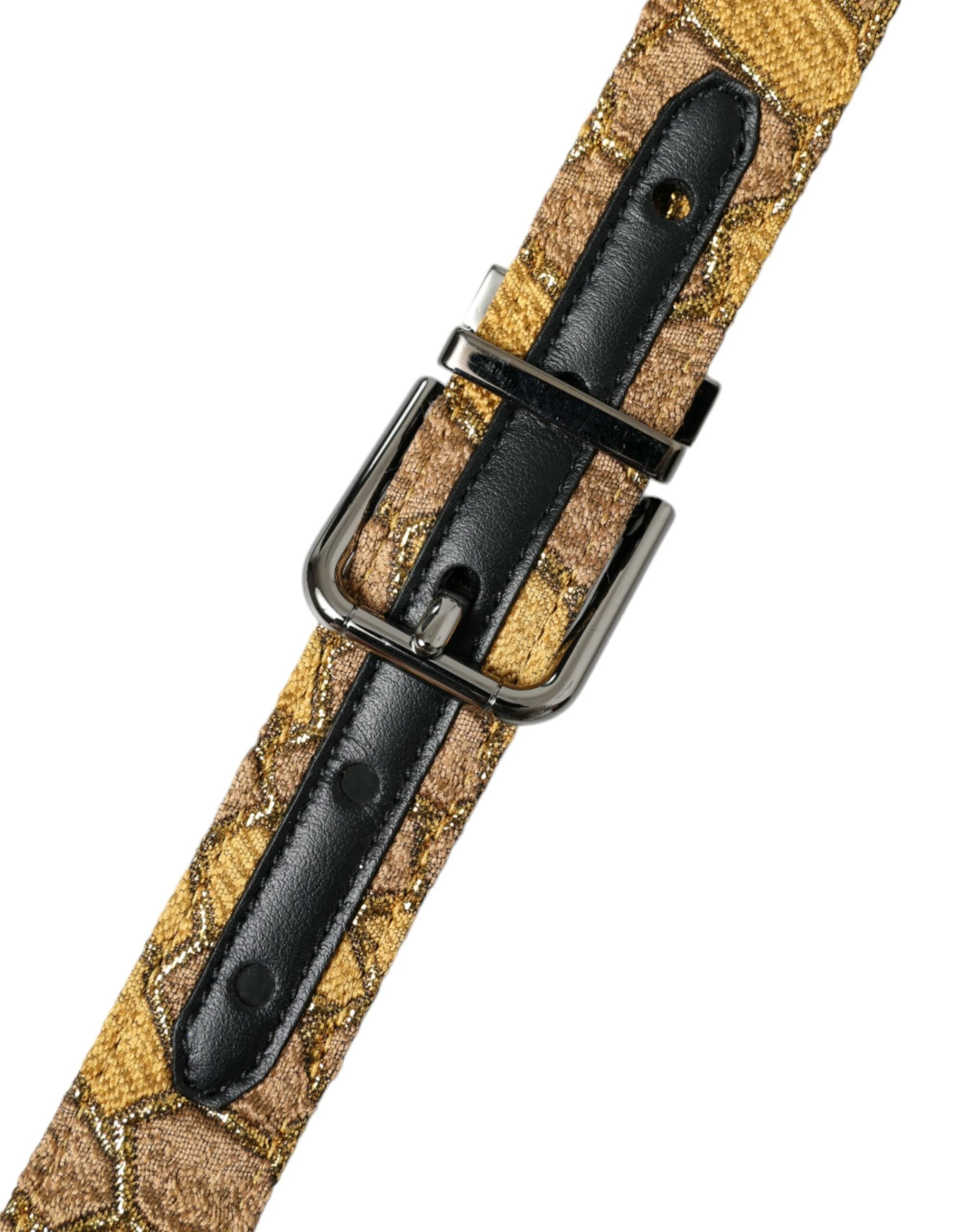 Dolce & Gabbana Gold Leather Jacquard Silver Metal Buckle Belt by Dolce & Gabbana