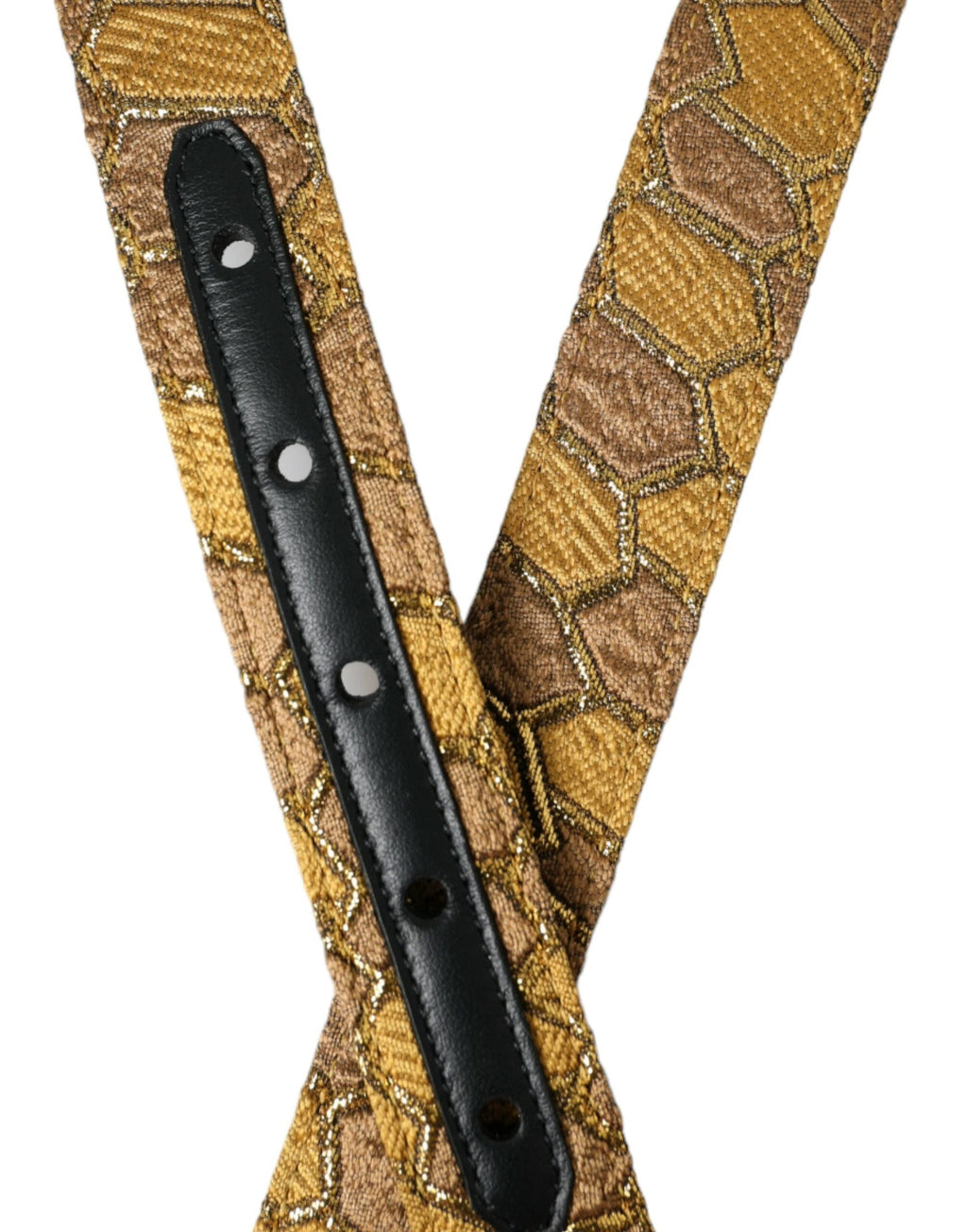 Dolce & Gabbana Gold Leather Jacquard Silver Metal Buckle Belt by Dolce & Gabbana