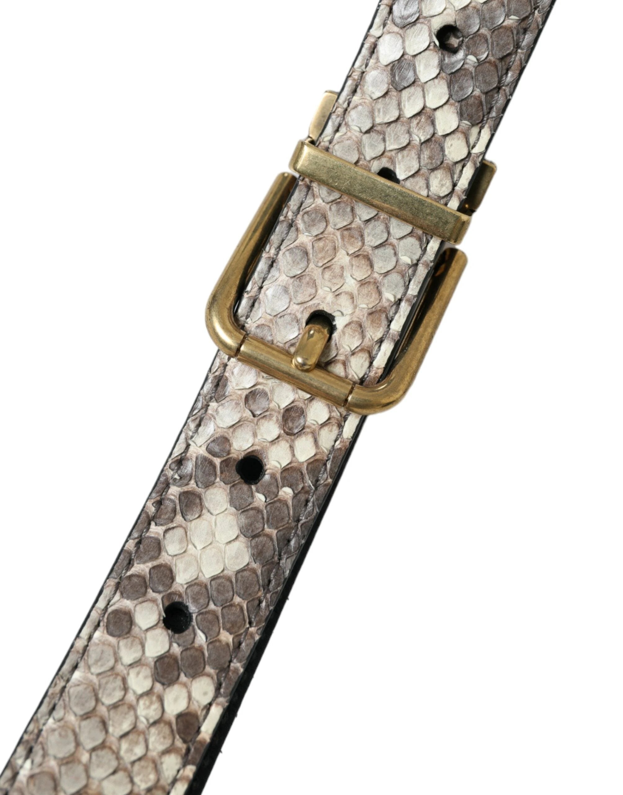 Dolce & Gabbana Brown Python Leather Gold Metal Buckle Belt by Dolce & Gabbana