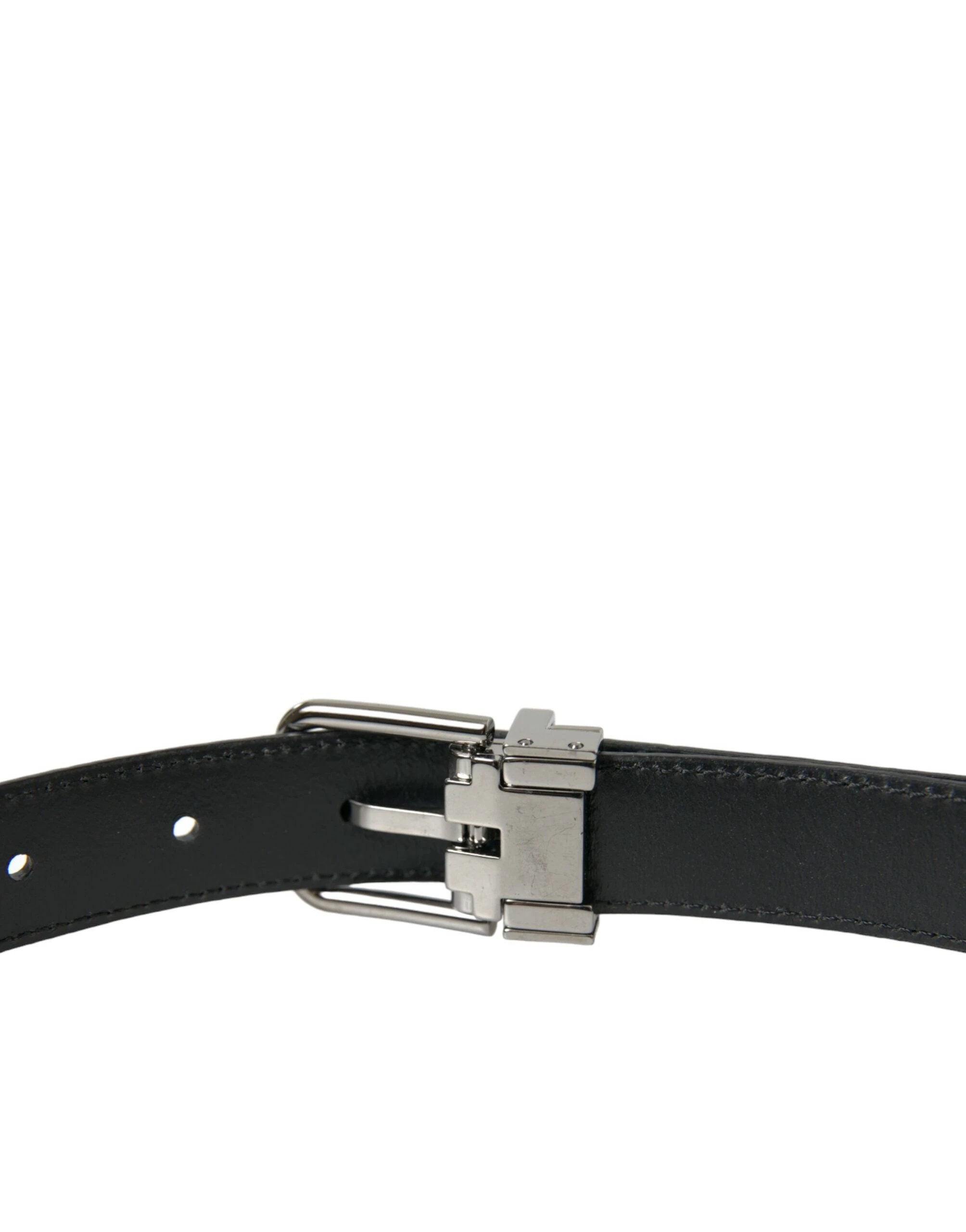 Dolce & Gabbana Black Leather Silver Metal Buckle Belt by Dolce & Gabbana