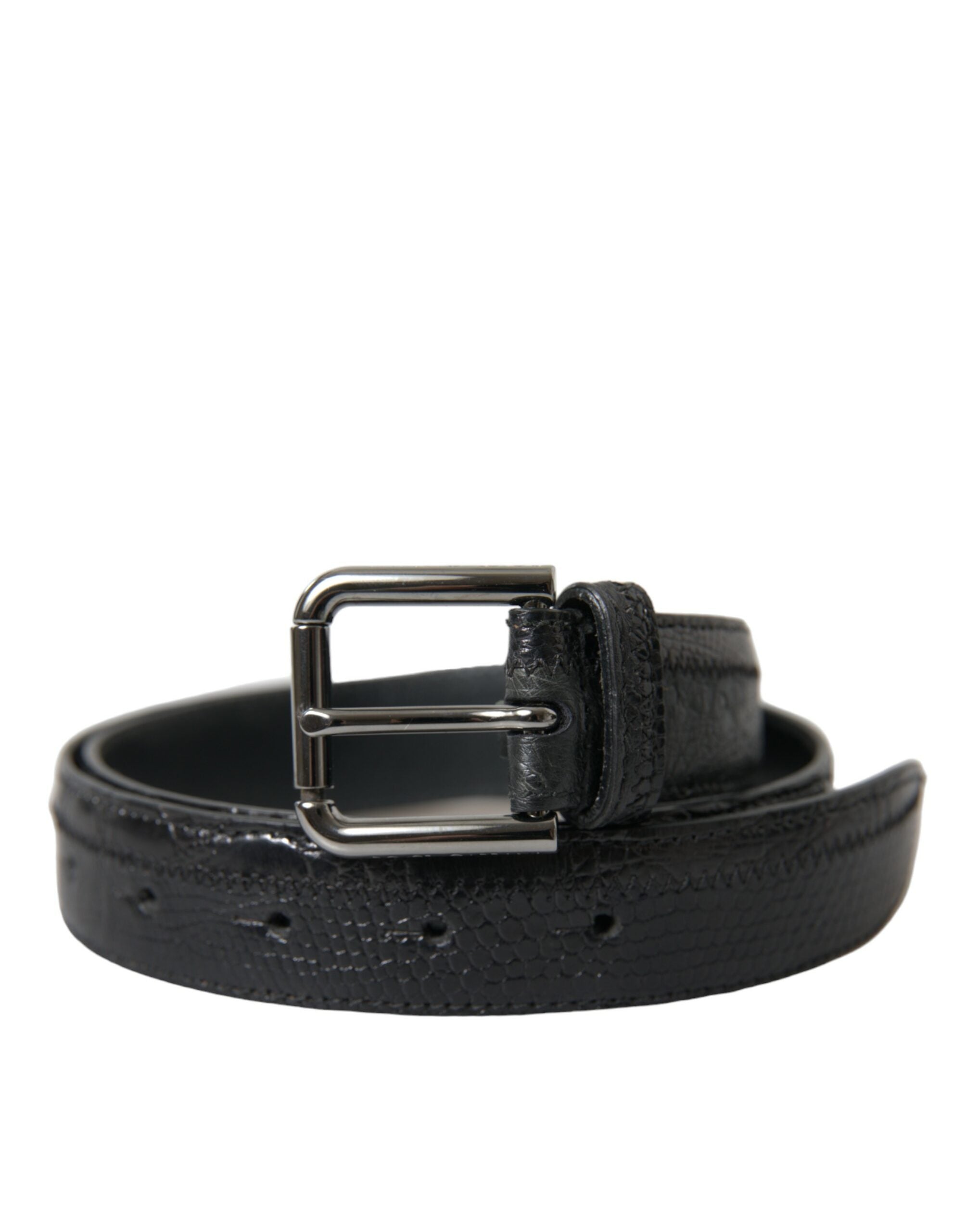 Dolce & Gabbana Black Exotic Leather Silver Metal Buckle Belt by Dolce & Gabbana