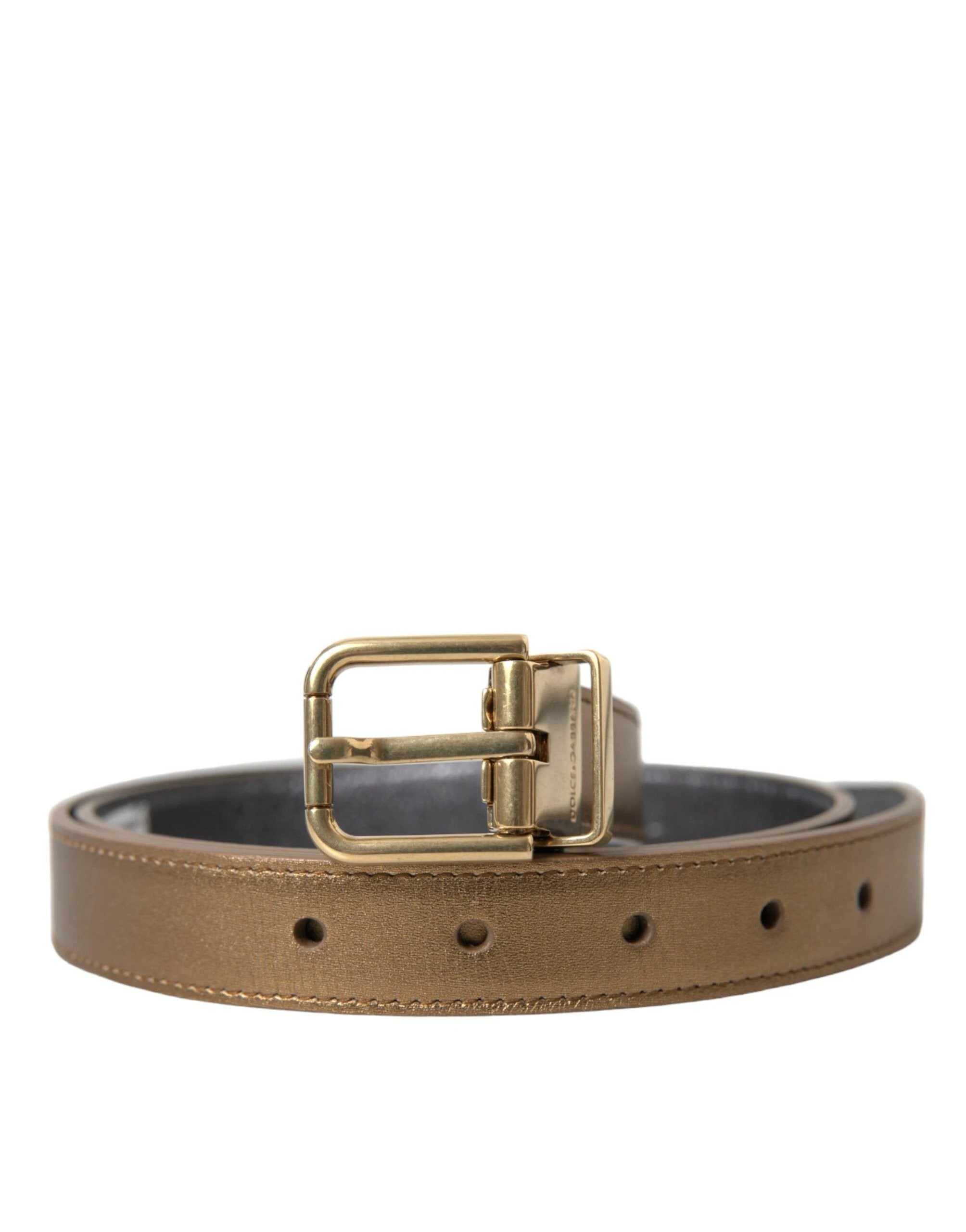 Dolce & Gabbana Metallic Gold Calf Leather Metal Buckle Belt by Dolce & Gabbana