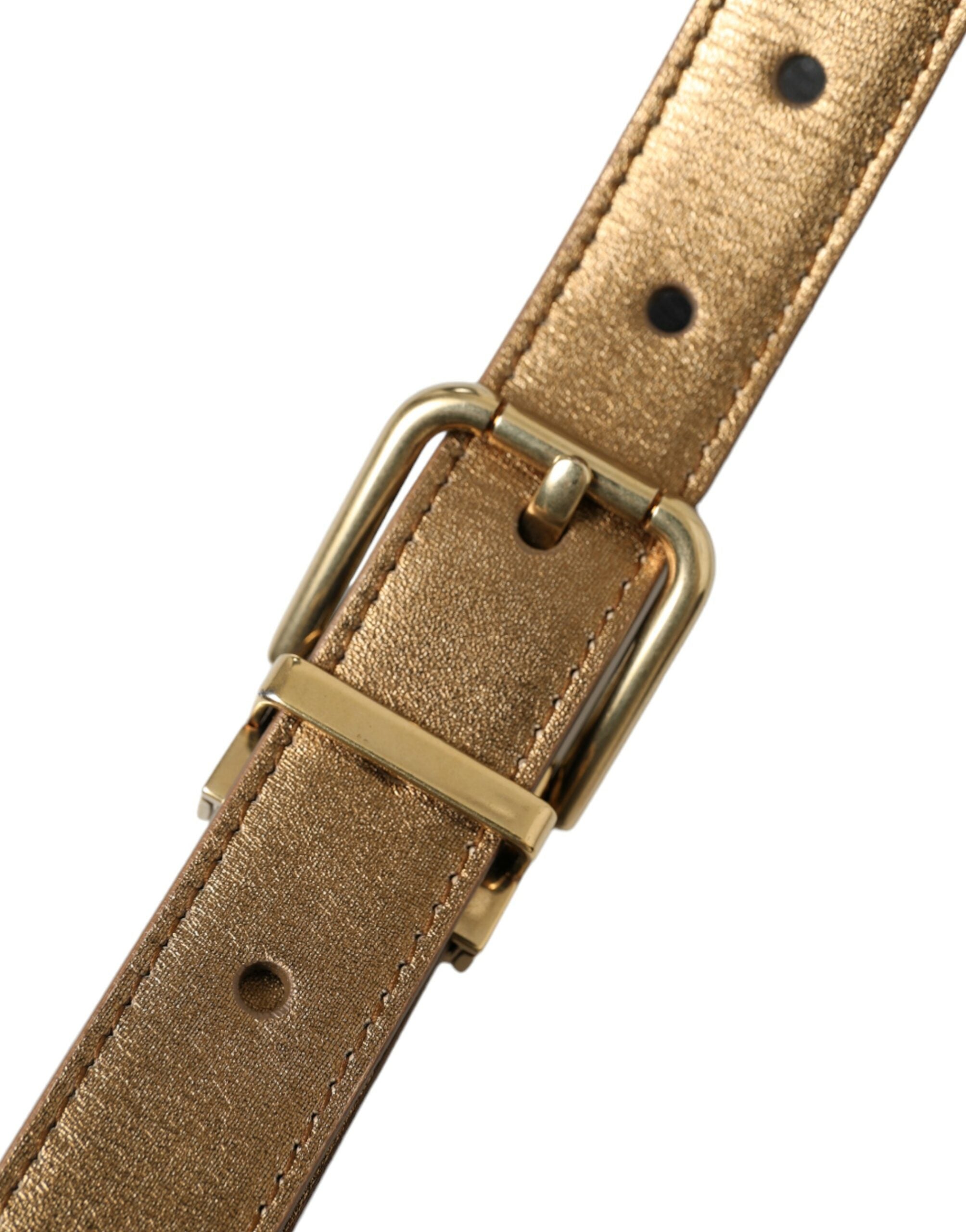 Dolce & Gabbana Metallic Gold Calf Leather Metal Buckle Belt by Dolce & Gabbana