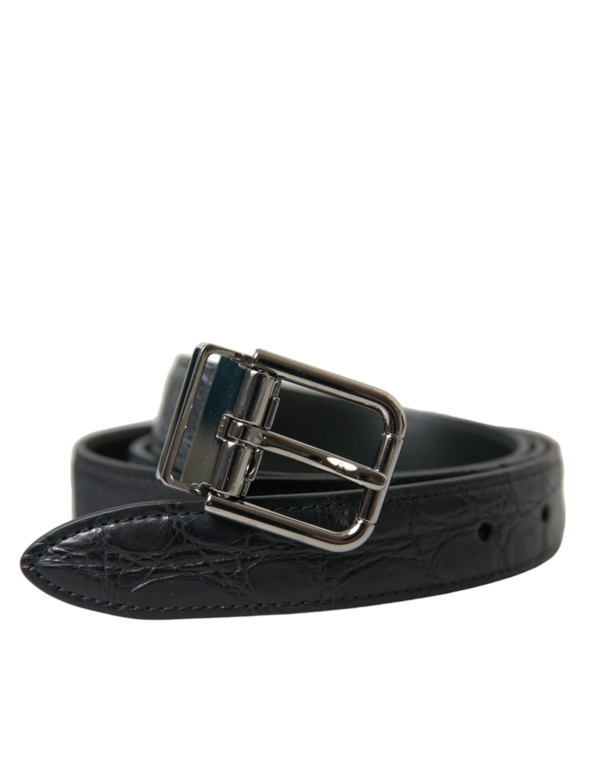 Dolce & Gabbana Black Leather Silver Metal Buckle Belt by Dolce & Gabbana