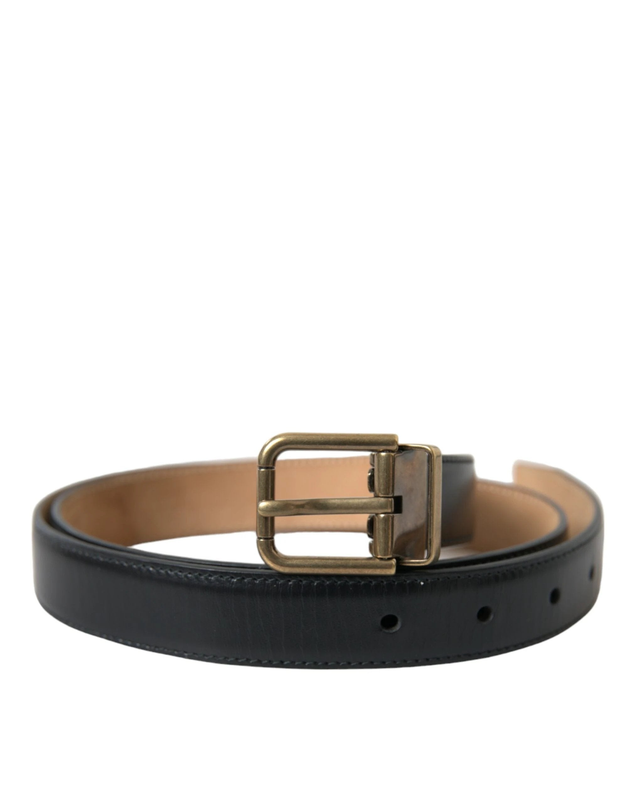 Dolce & Gabbana Black Calf Leather Gold Metal Buckle Belt by Dolce & Gabbana