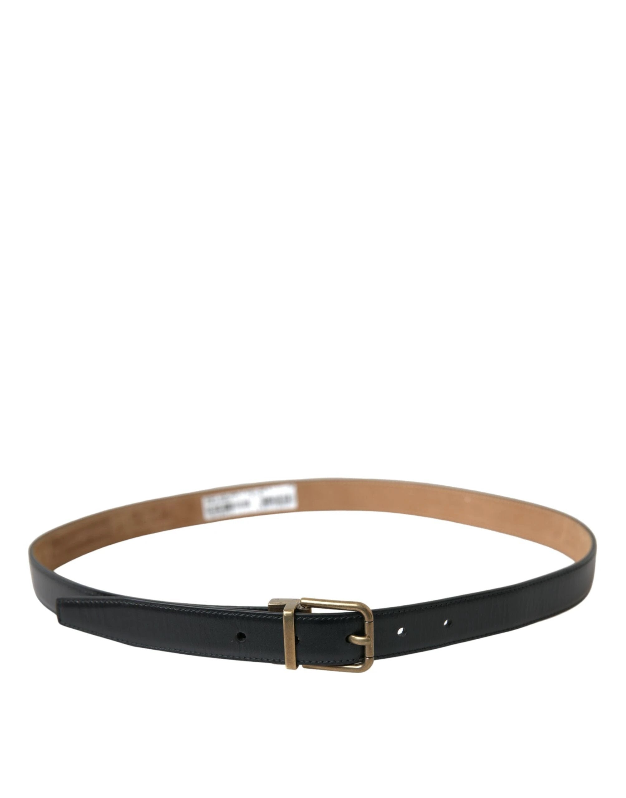 Dolce & Gabbana Black Calf Leather Gold Metal Buckle Belt by Dolce & Gabbana