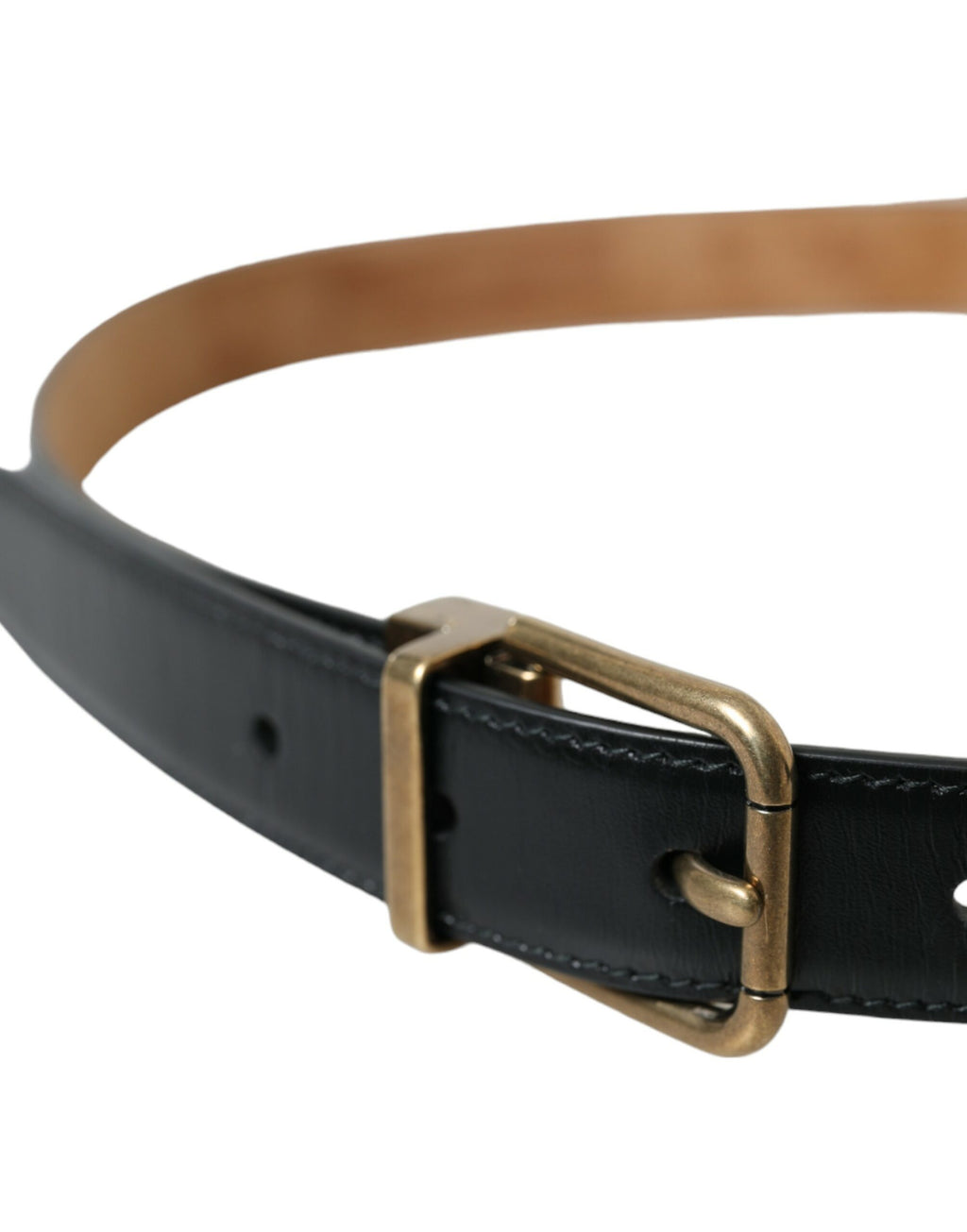 Dolce & Gabbana Black Calf Leather Gold Metal Buckle Belt by Dolce & Gabbana
