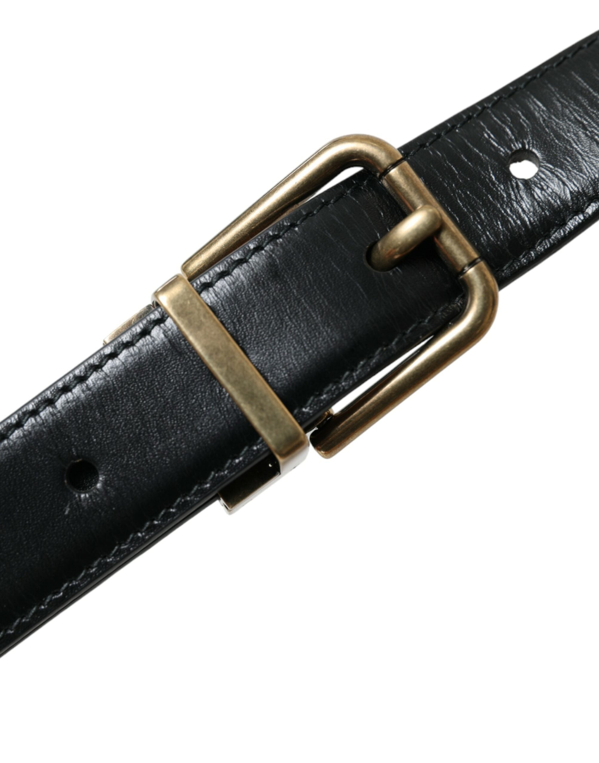 Dolce & Gabbana Black Calf Leather Gold Metal Buckle Belt by Dolce & Gabbana
