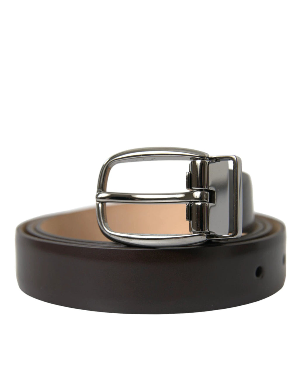 Dolce & Gabbana Dark Brown Leather Silver Metal Buckle Belt by Dolce & Gabbana