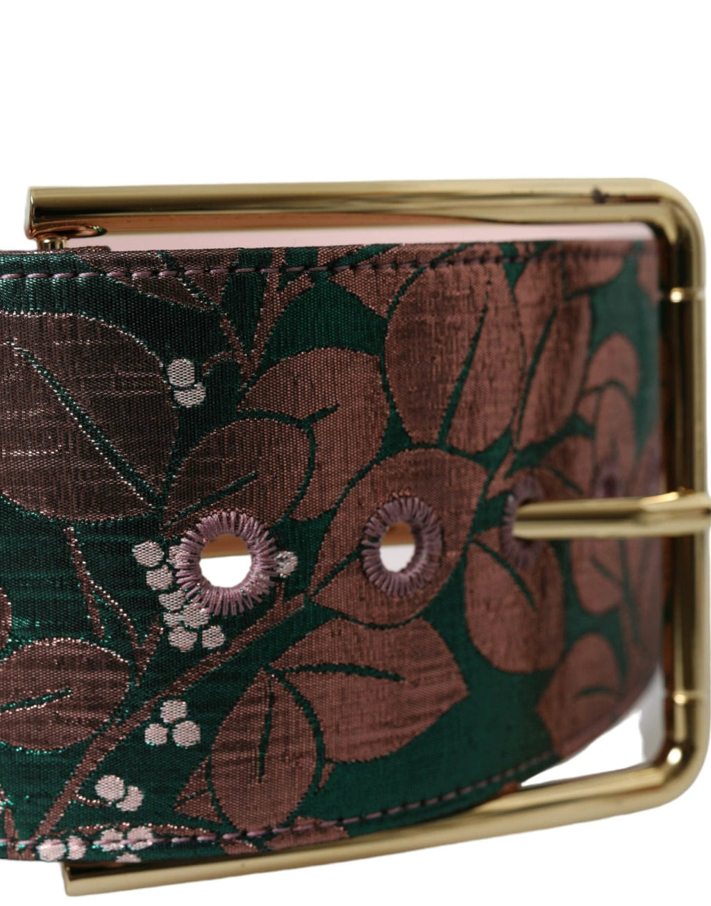 Dolce & Gabbana Multicolor Floral Jacquard Lurex Gold Buckle Belt by Dolce & Gabbana