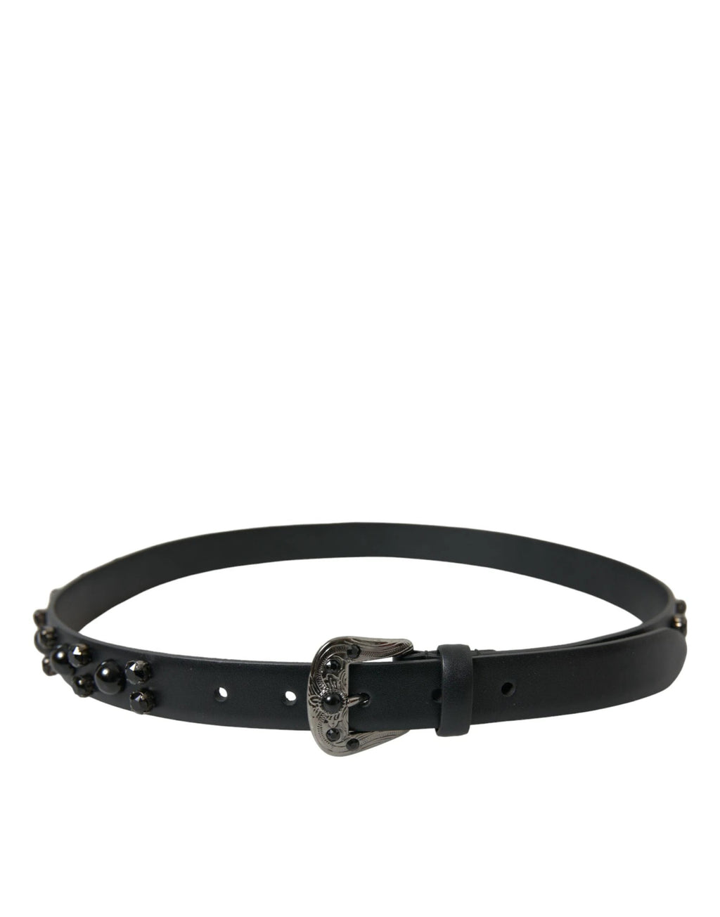 Dolce & Gabbana Black Embellished Leather Engraved Buckle Belt by Dolce & Gabbana