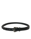 Dolce & Gabbana Black Embellished Leather Engraved Buckle Belt by Dolce & Gabbana